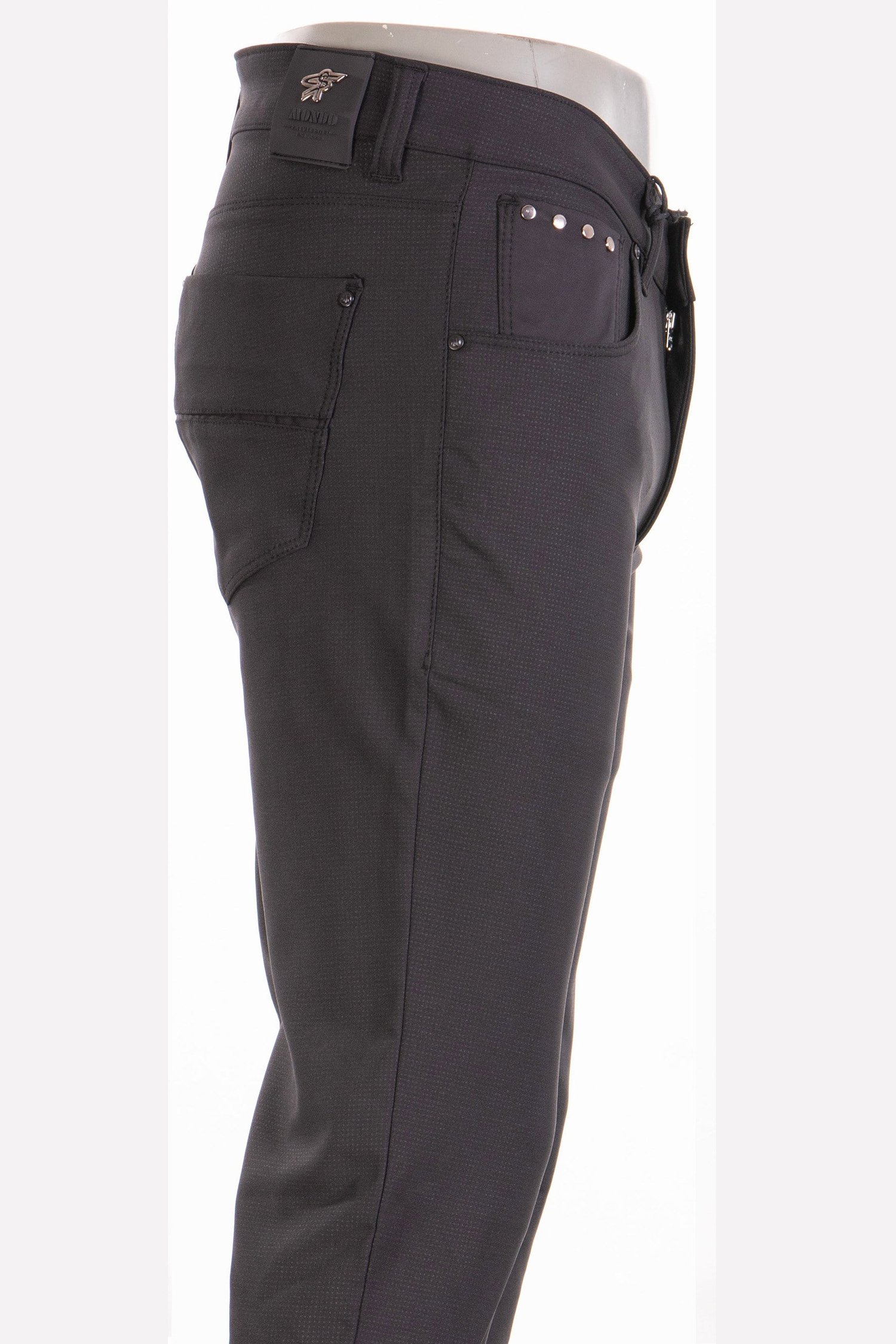 Siyah Mini Kareli Metal Cep Detaylı Klasik Pantolon