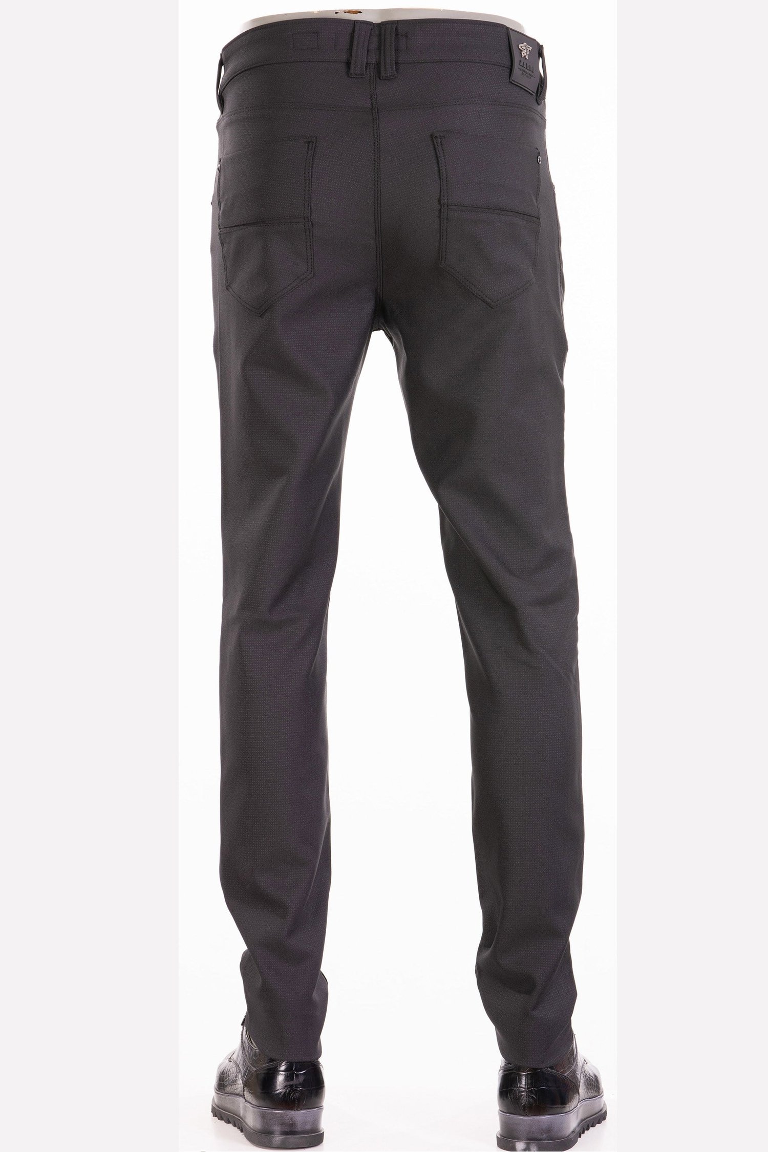 Siyah Mini Kareli Metal Cep Detaylı Klasik Pantolon