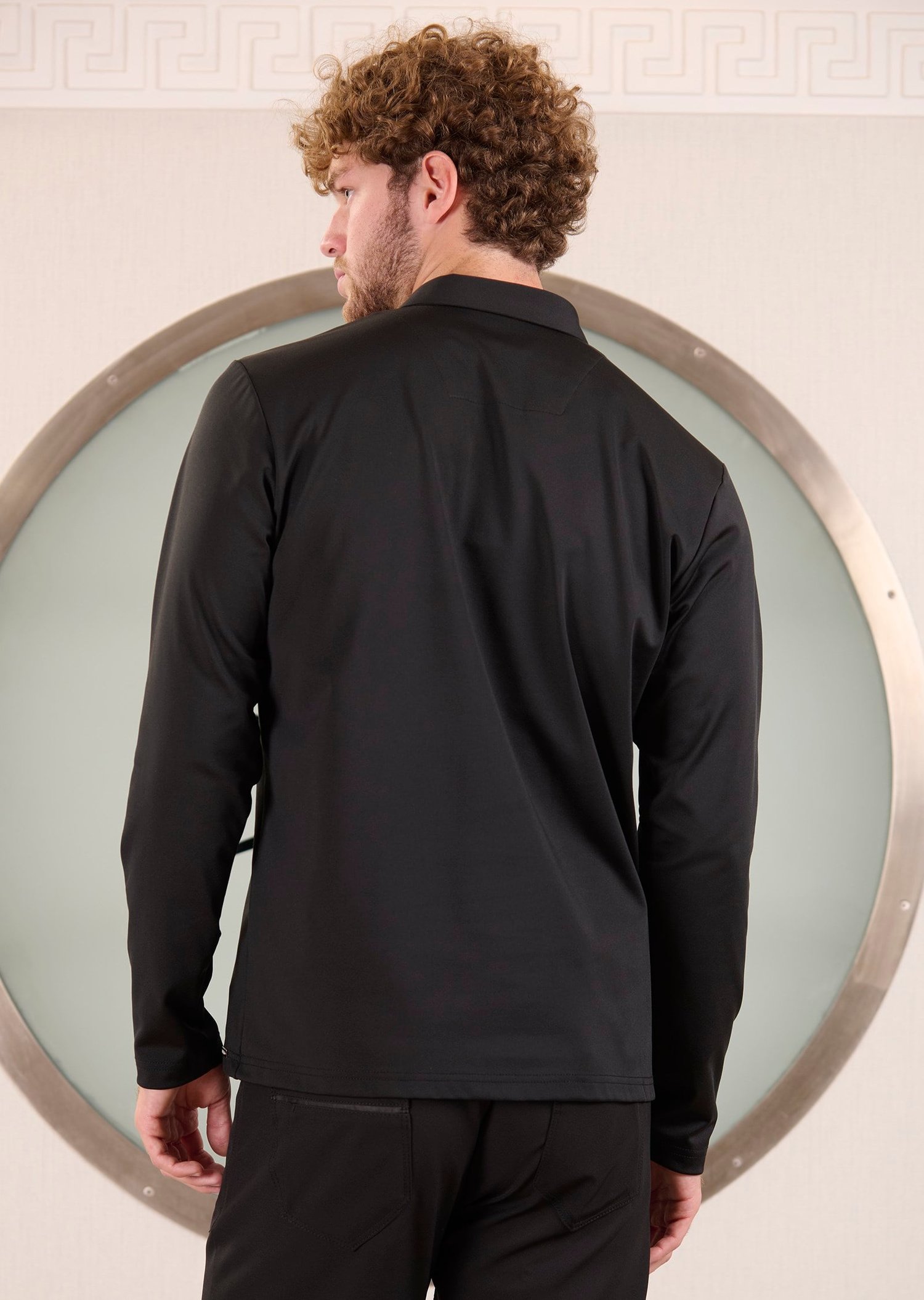 Siyah Polo Yaka Nervürlü Şardonlu Dalgıç Sweatshirt