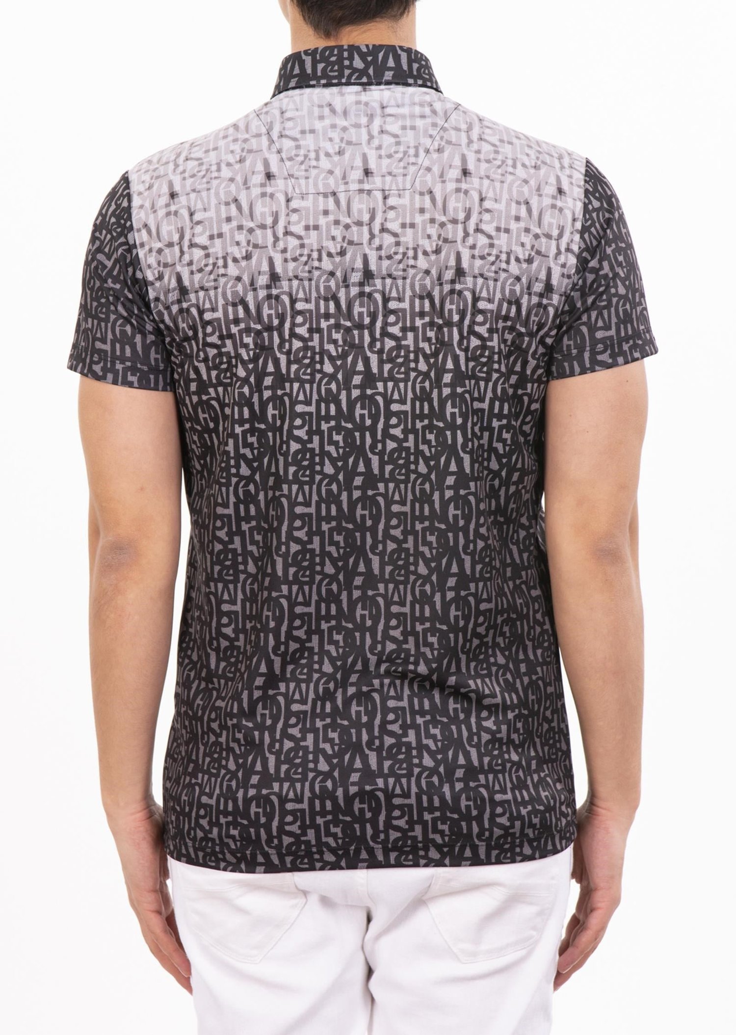 Siyah Renk Geçişli Harf Desenli Polo Yaka T-Shirt