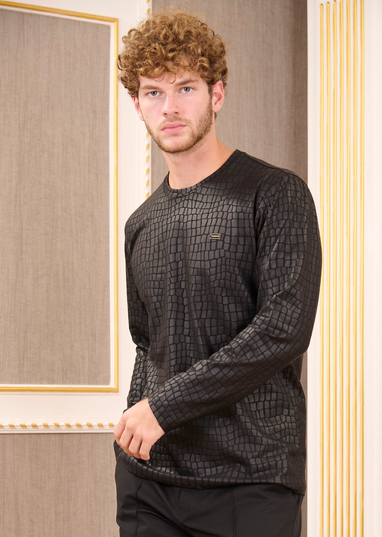 Siyah Yılan Desen Baskılı Pamuklu Sweatshirt