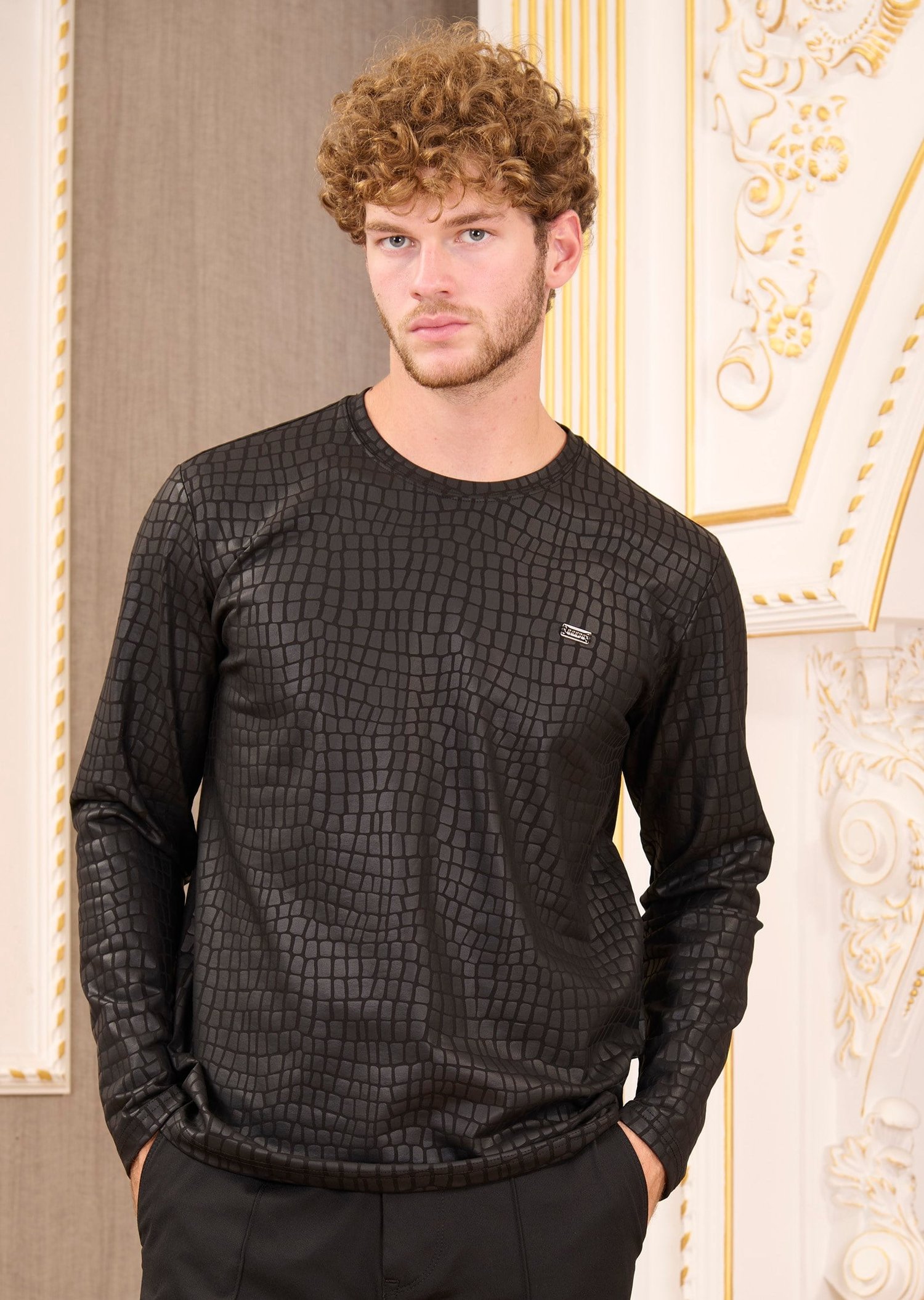 Siyah Yılan Desen Baskılı Pamuklu Sweatshirt