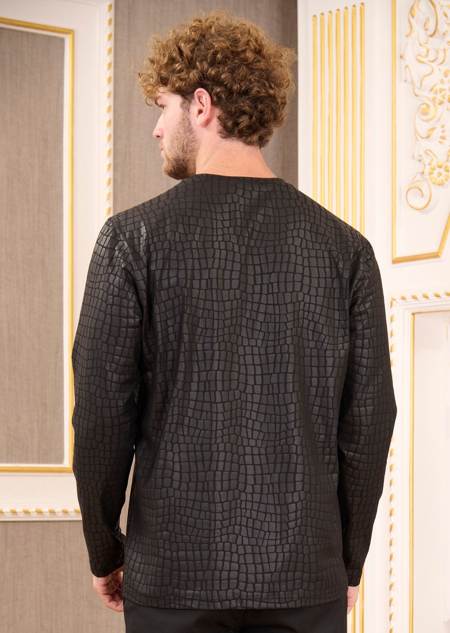 Siyah Yılan Desen Baskılı Pamuklu Sweatshirt