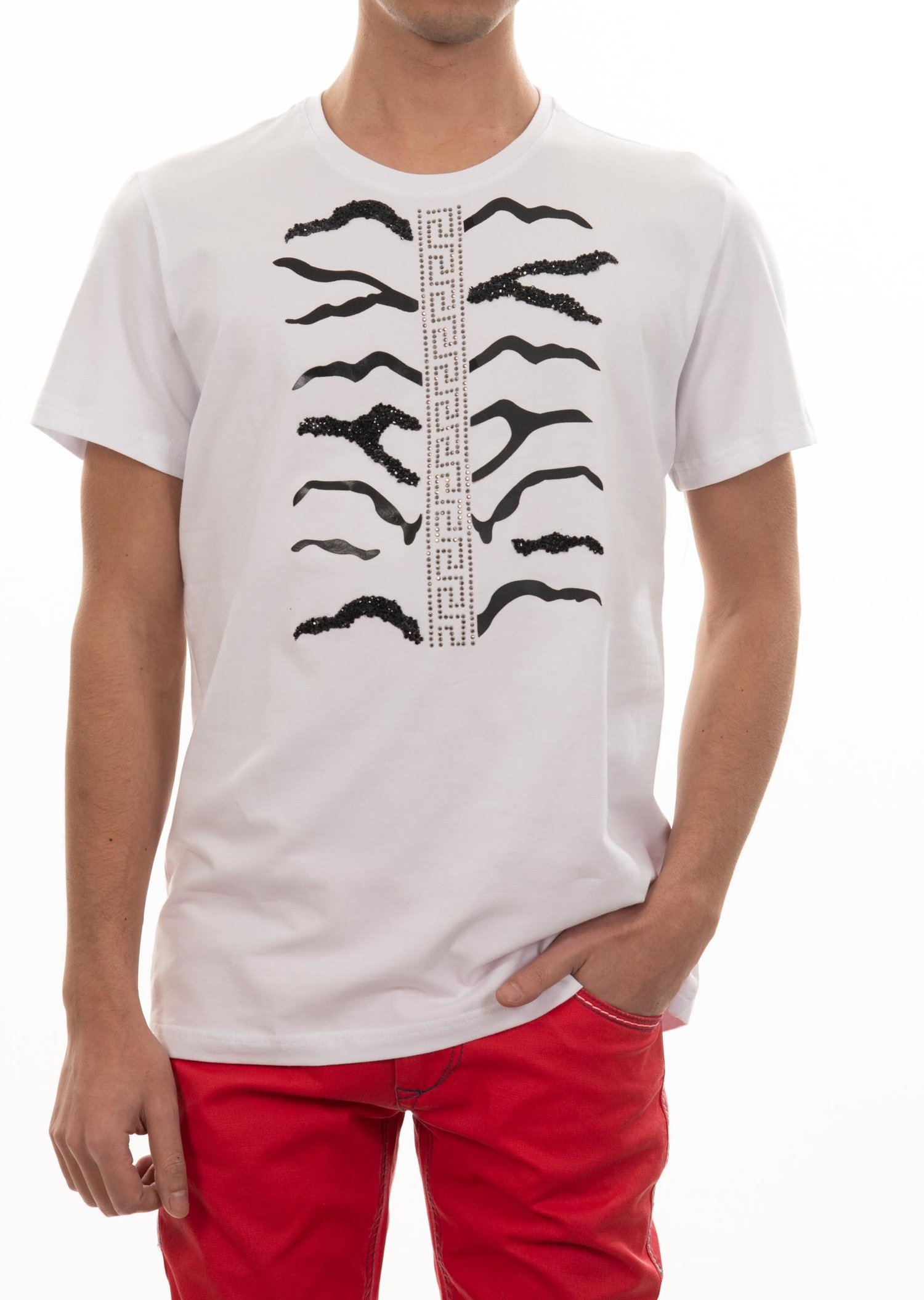 Taşlı Zebra Desenli Beyaz T-Shirt