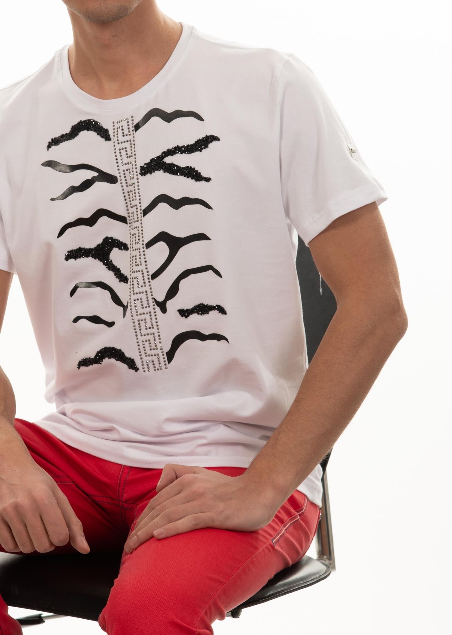 Taşlı Zebra Desenli Beyaz T-Shirt