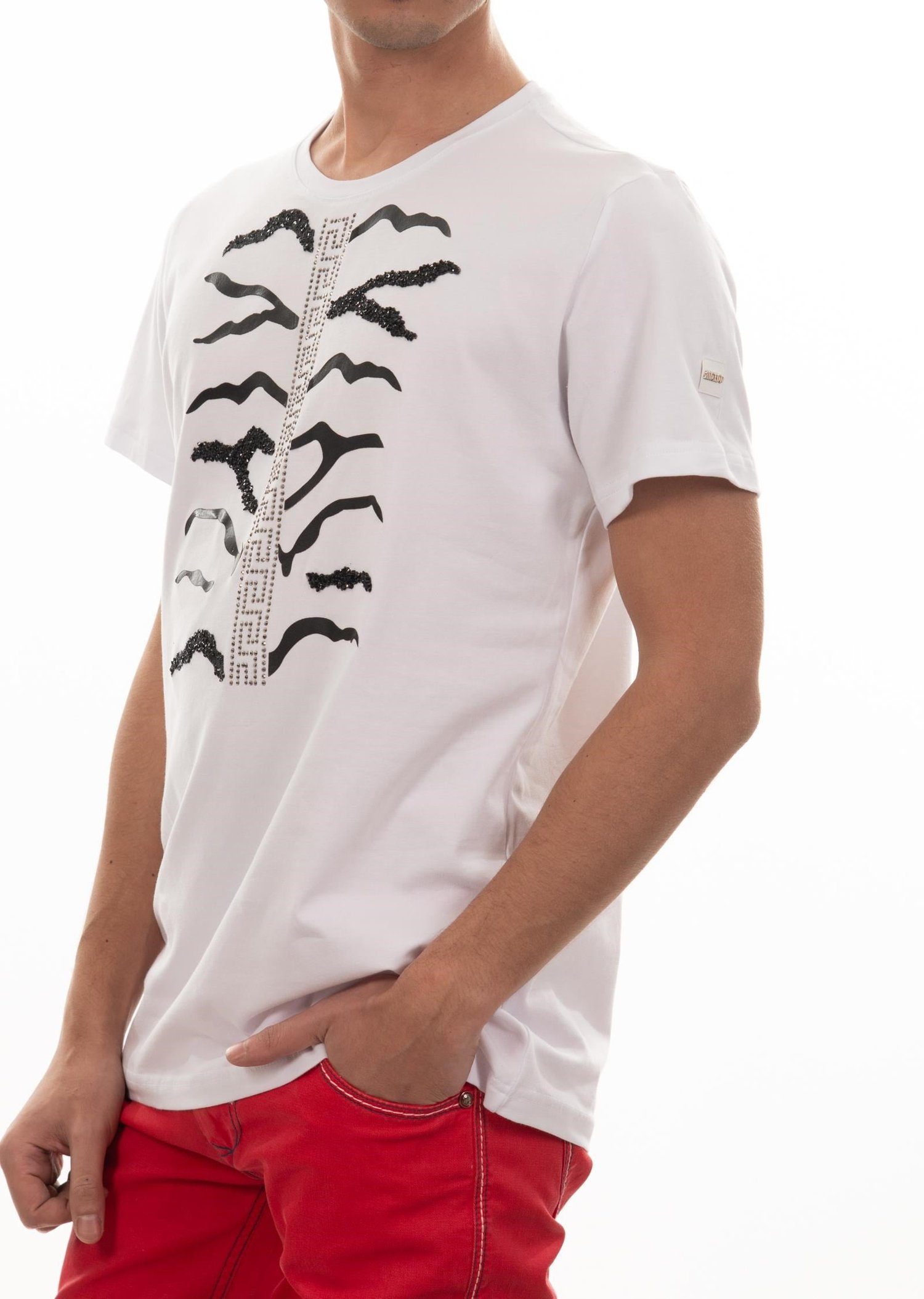 Taşlı Zebra Desenli Beyaz T-Shirt