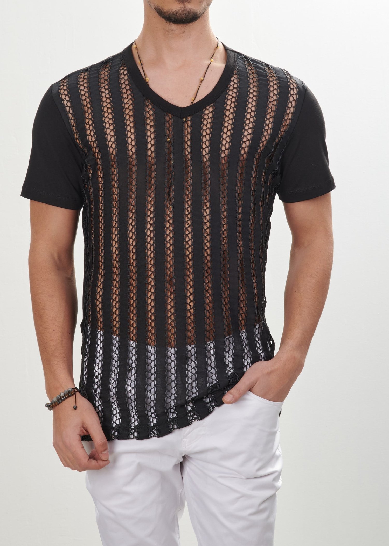 Transparan V Yaka T-Shirt