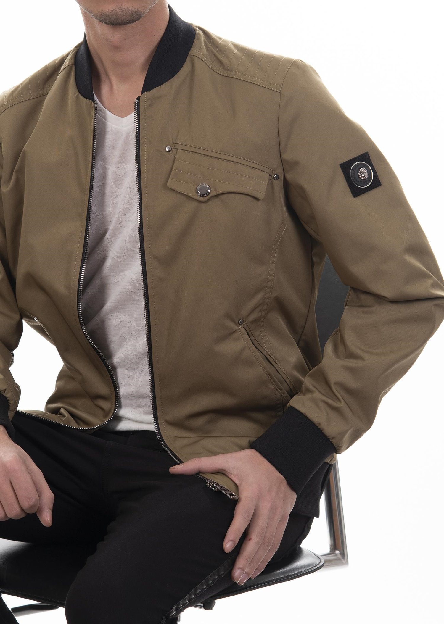 Yağ Yeşili Cep Detaylı Bomber Mont