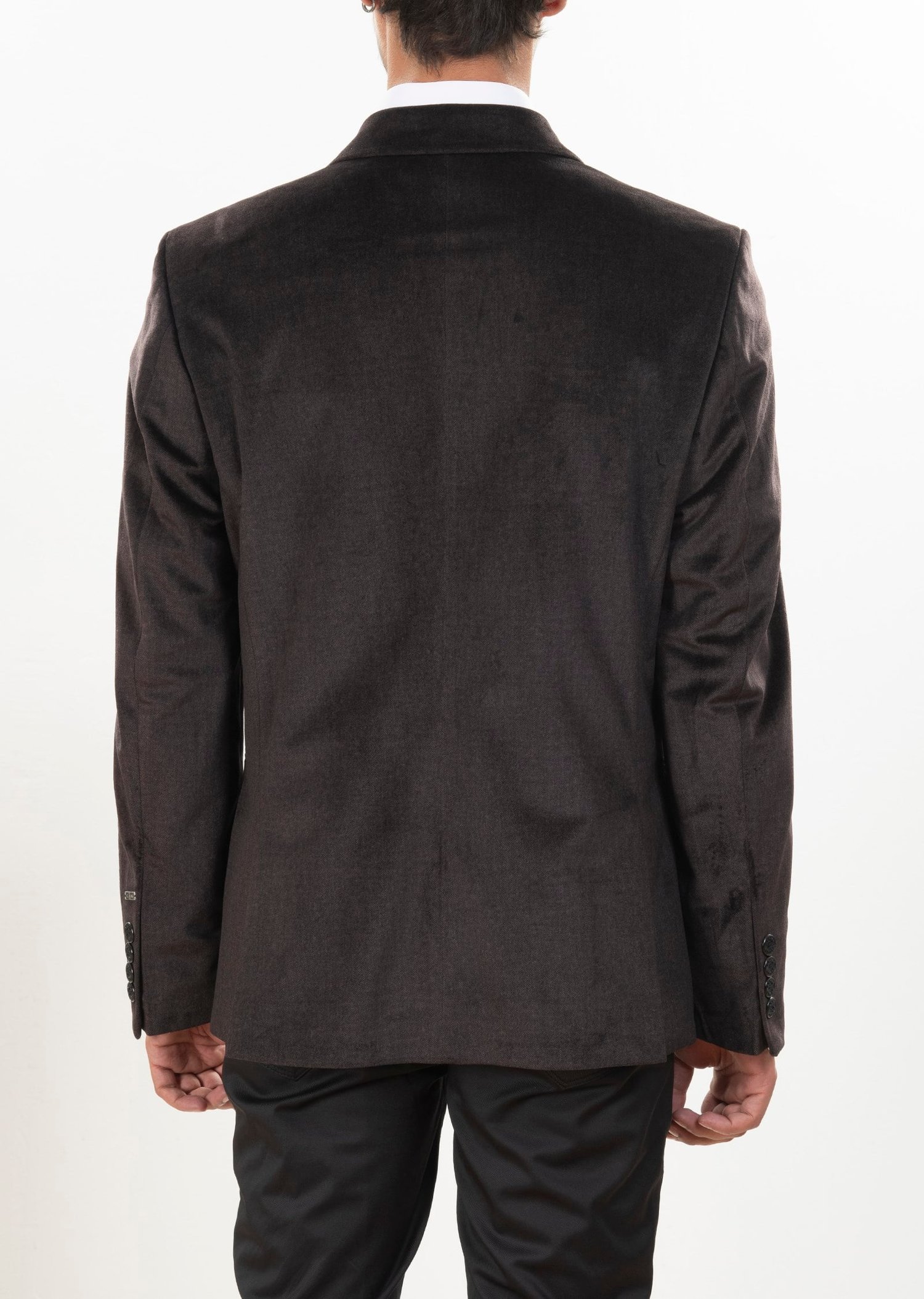 Yakası PU Deri Desenli Siyah Ceket