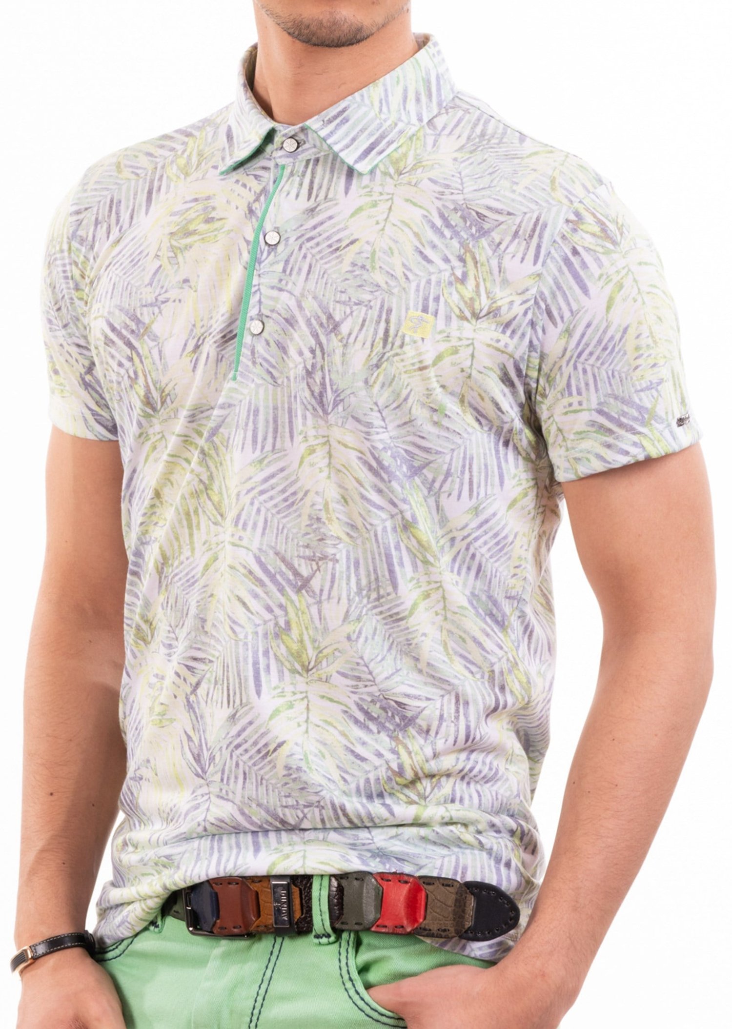 Yaprak Desenli Polo Yaka T-Shirt