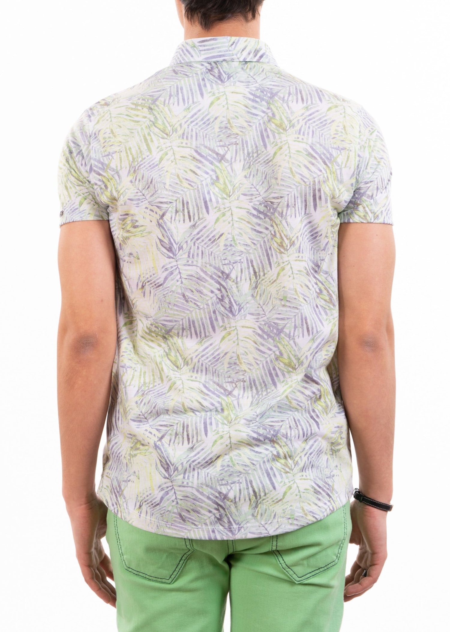 Yaprak Desenli Polo Yaka T-Shirt