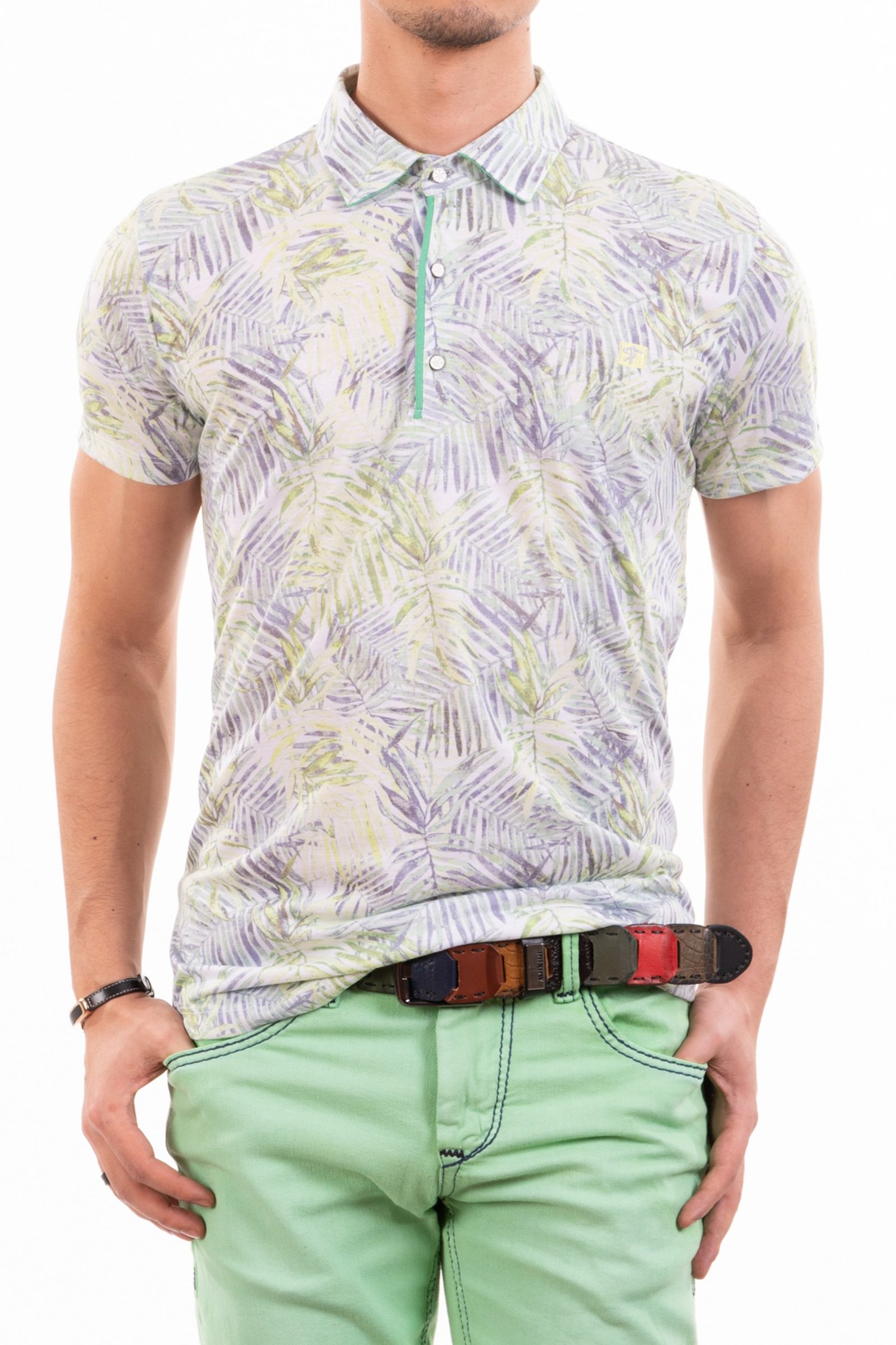 Yaprak Desenli Polo Yaka T-Shirt