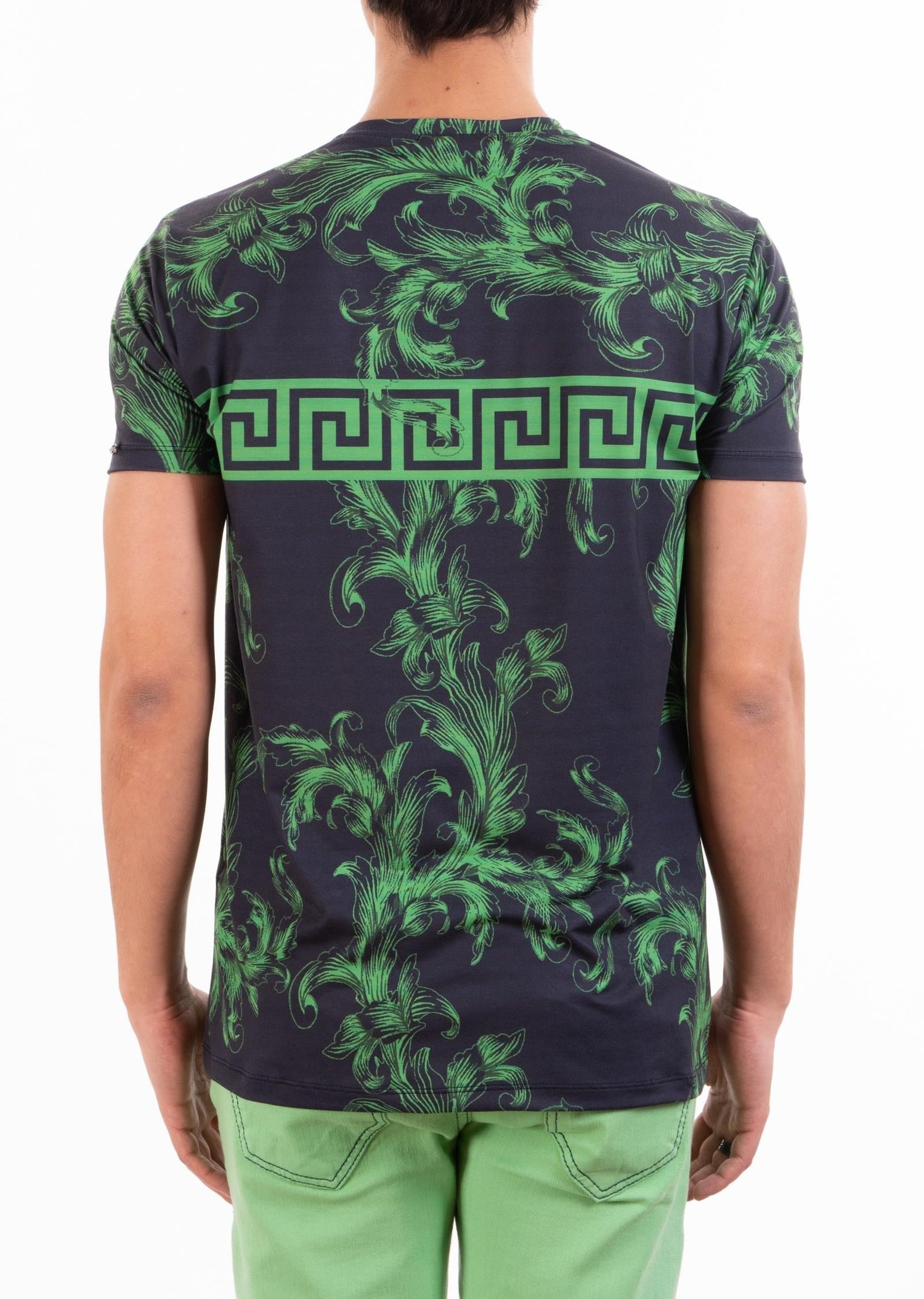 Yeşil Barok Su Desenli V Yaka T-Shirt