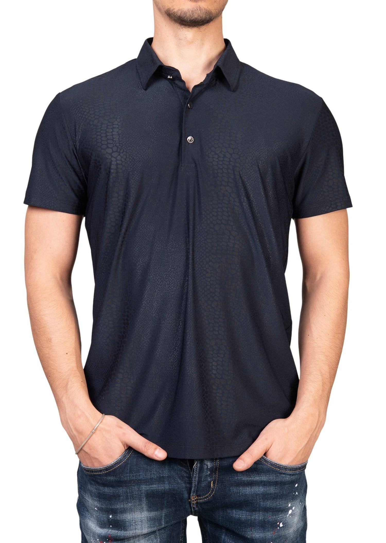 Yılan Derisi Desenli Polo Yaka T-Shirt