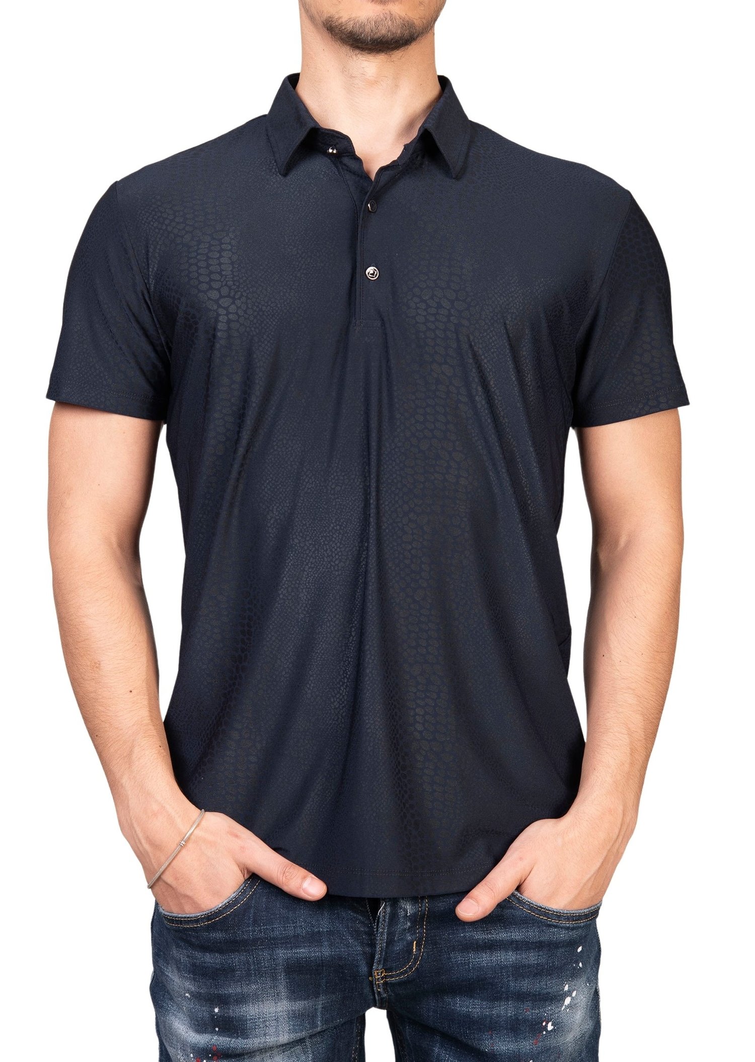Yılan Derisi Desenli Polo Yaka T-Shirt