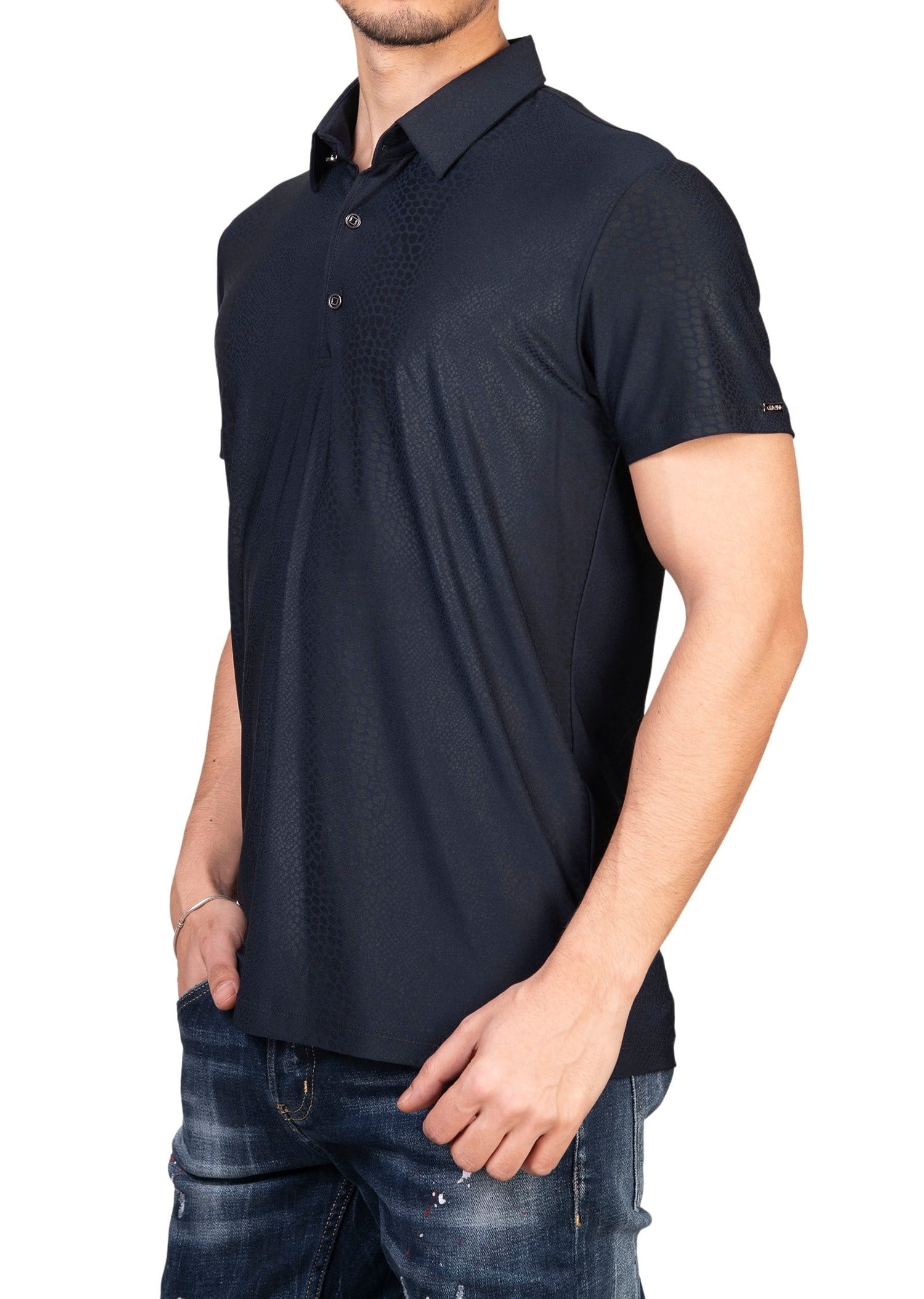 Yılan Derisi Desenli Polo Yaka T-Shirt
