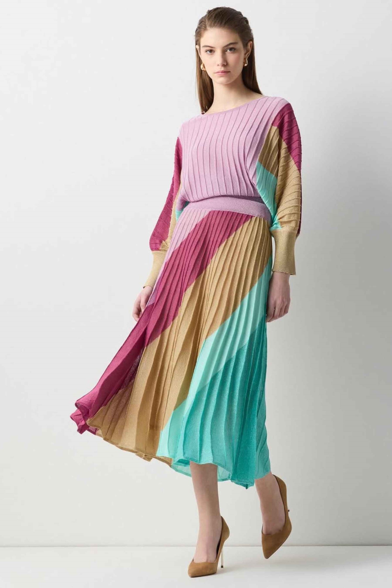IPEKYOL Açık Lila Colorblock Triko Etek 