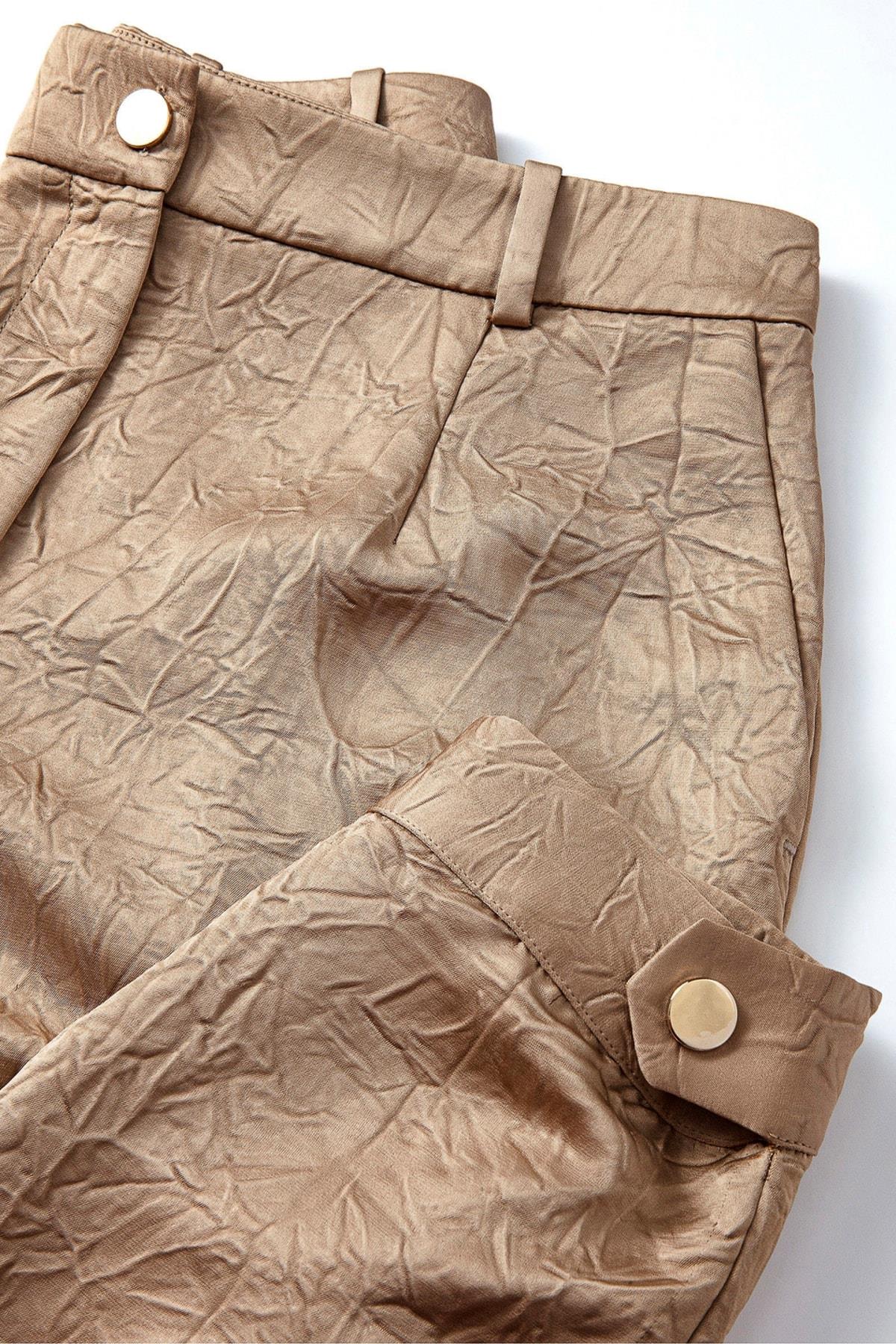 IPEKYOL Dokulu Çıtçıt Aksesuarlı Camel Pantolon