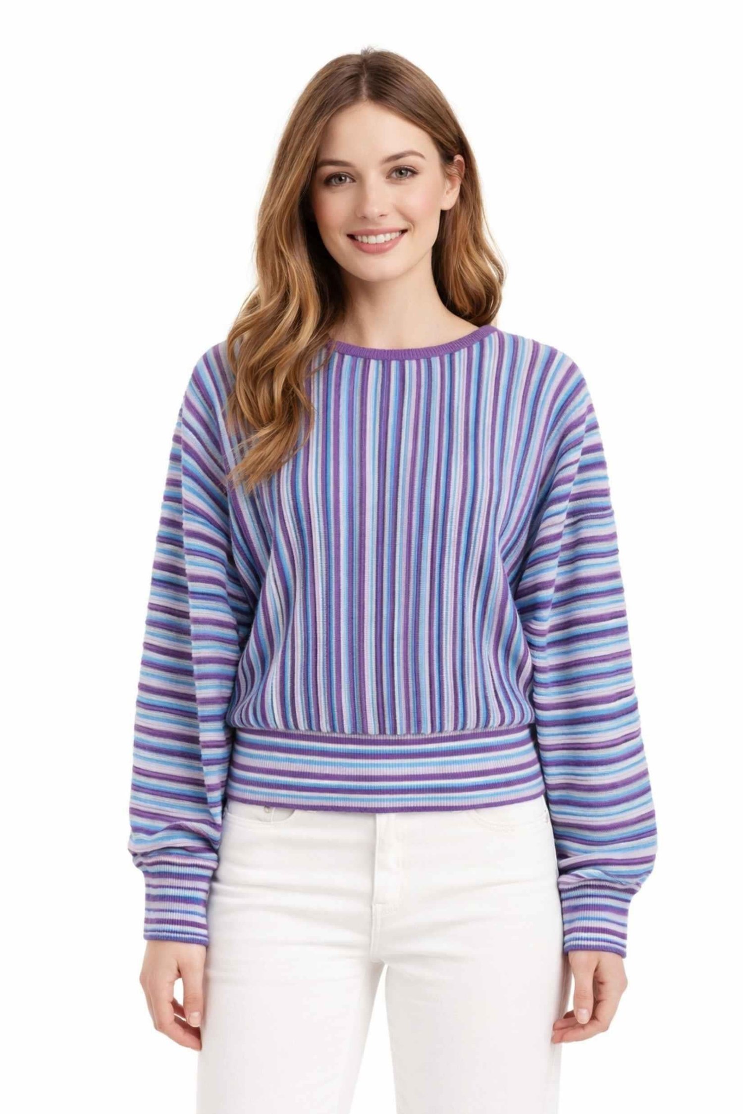 IPEKYOL Mor Çizgili Colorblock Triko 