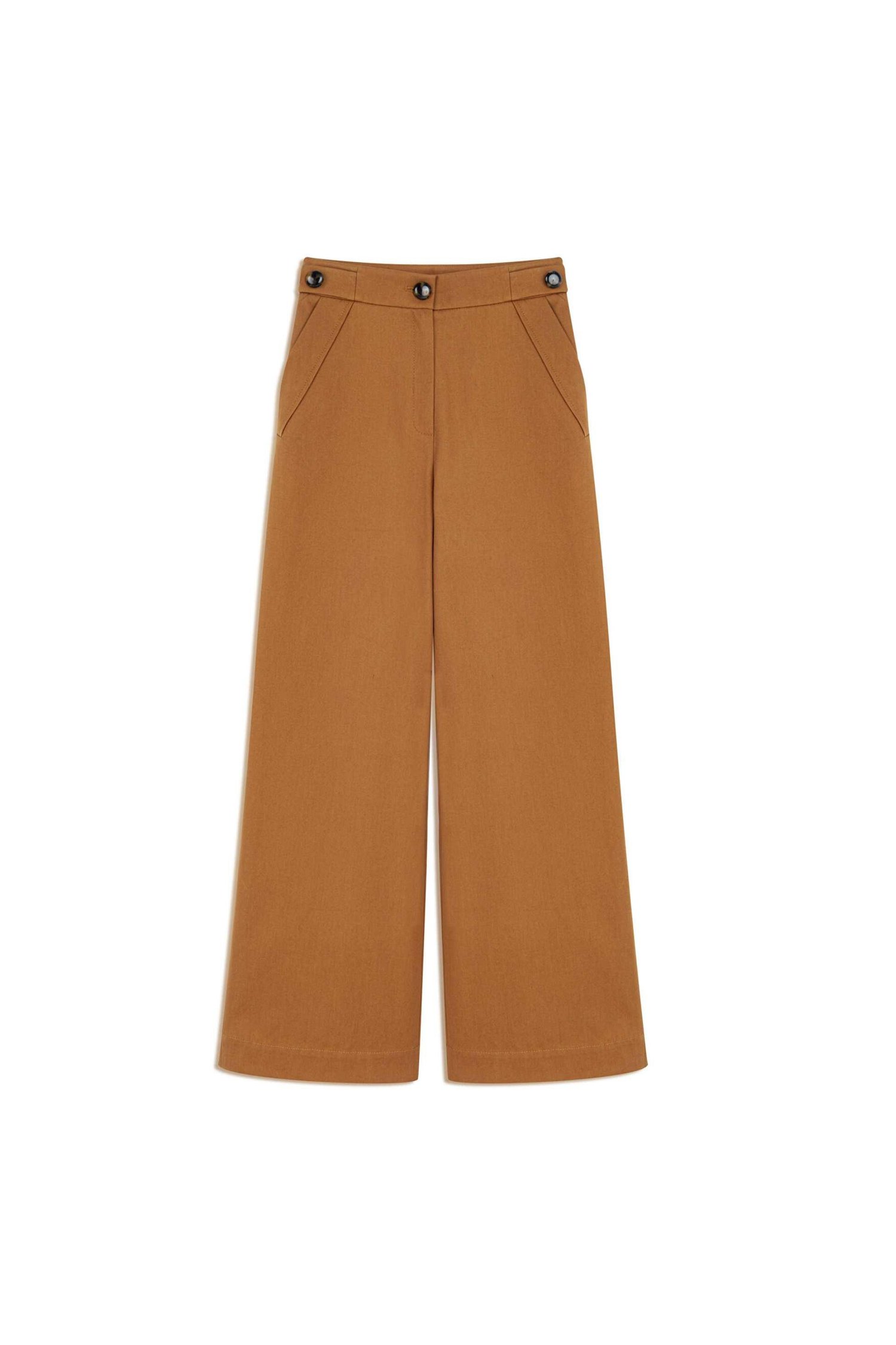 MACHKA Camel Geniş Kesim Düğme Aksesuarlı Pantolon