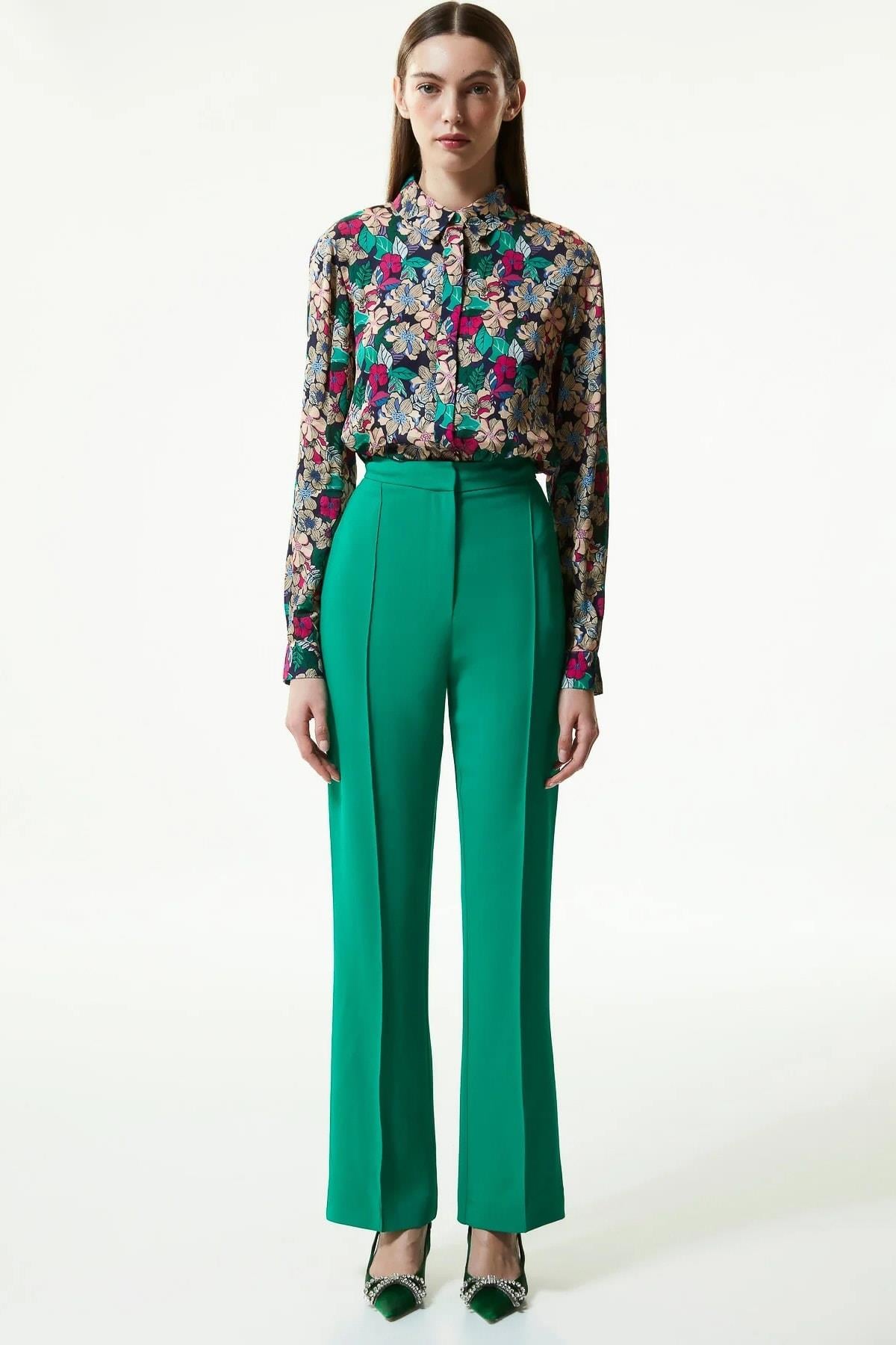 MACHKA Yeşil Straight Fit Krep Pantolon
