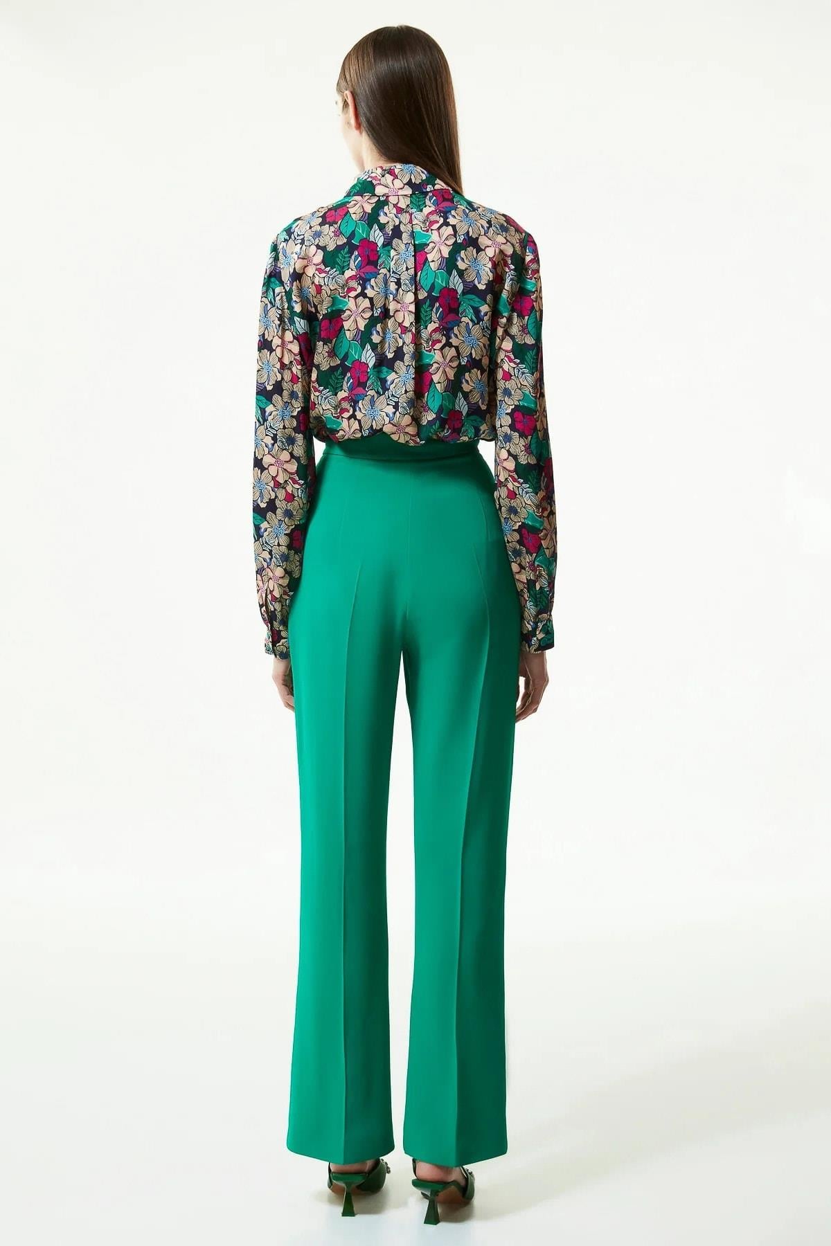 MACHKA Yeşil Straight Fit Krep Pantolon