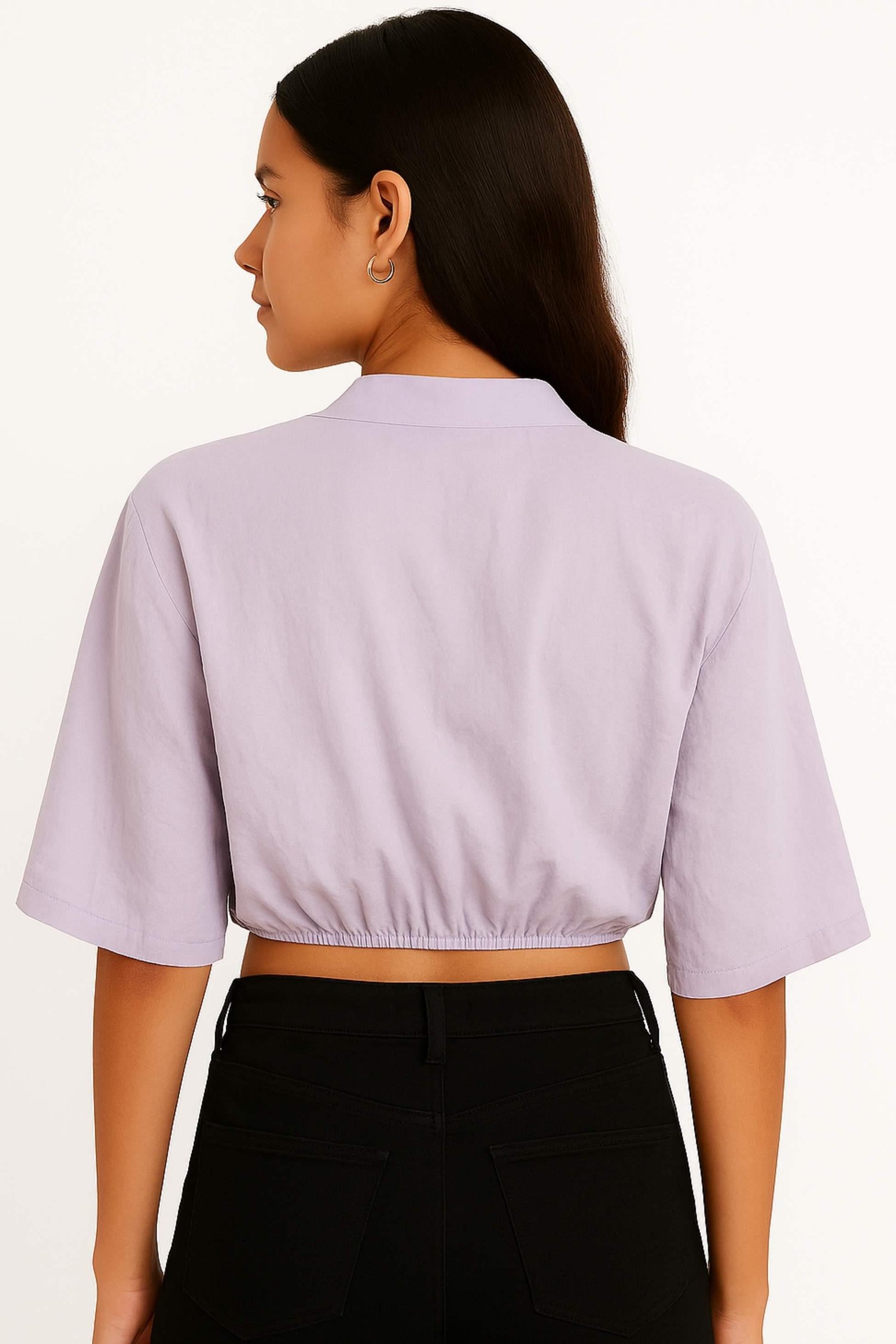 TWIST Büzgülü Lila Crop Bluz