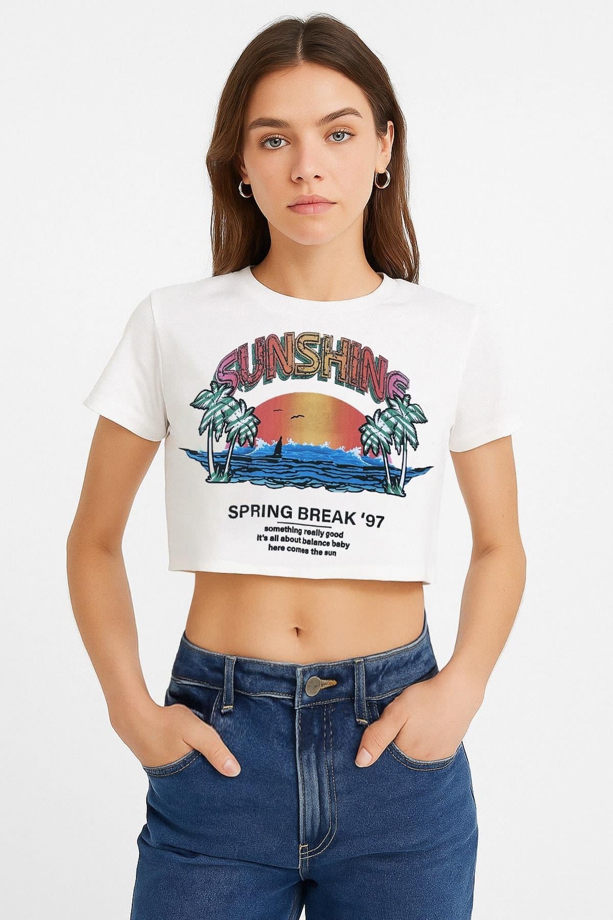 TWIST Görsel Baskılı Beyaz Crop T-shirt