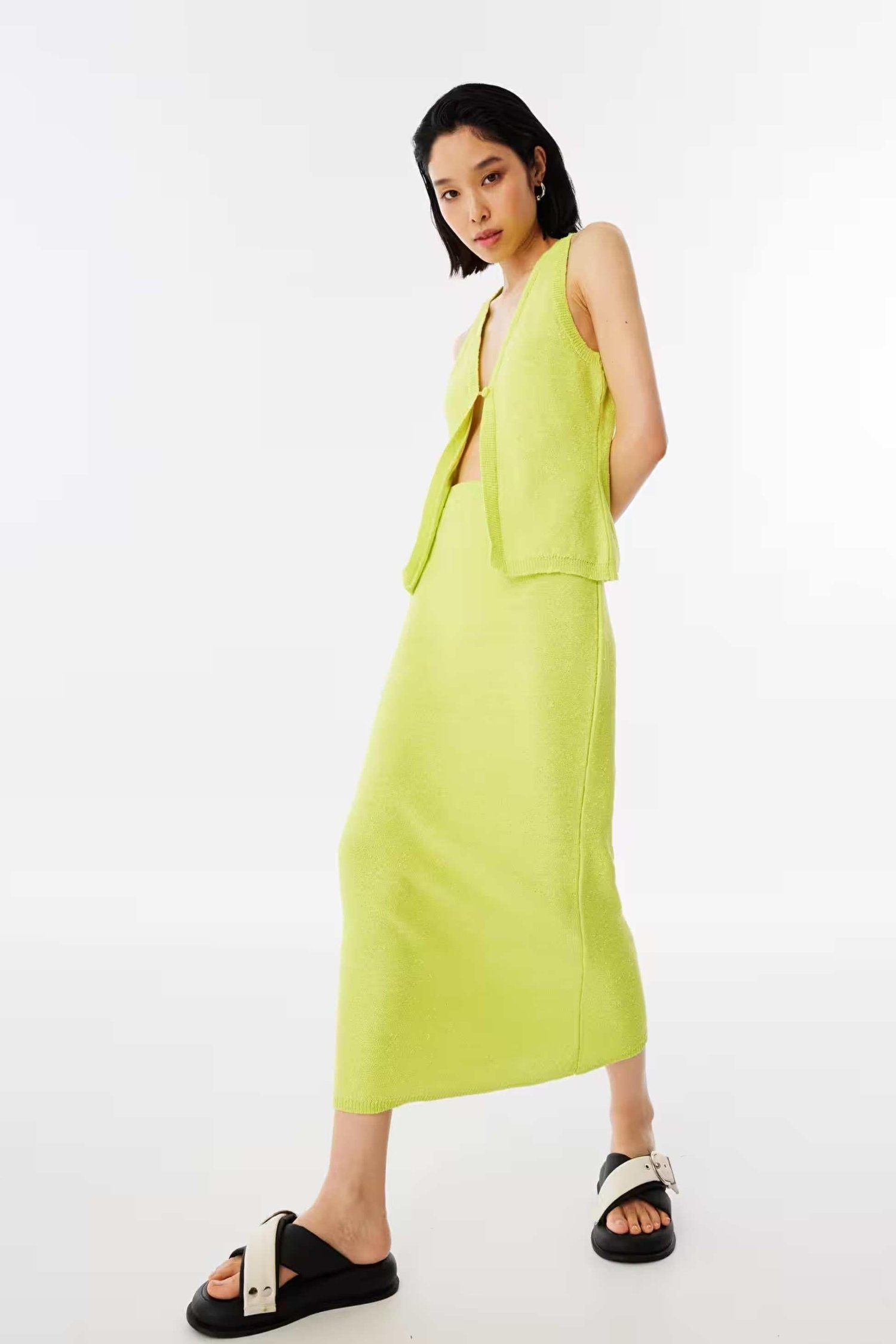 TWIST Lime Düğmeli Triko
