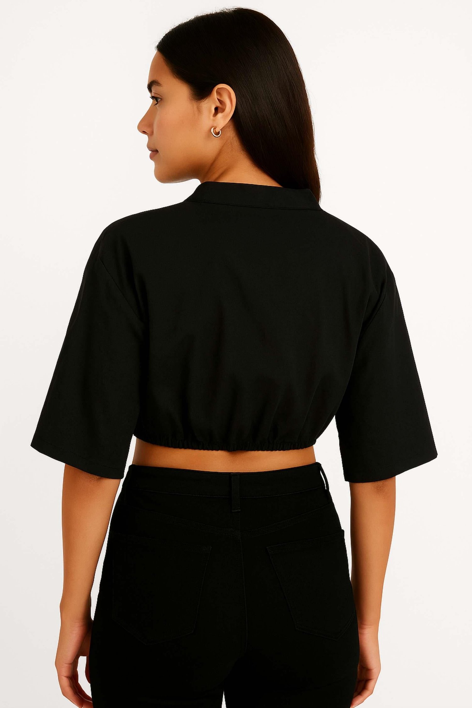 TWIST Siyah Büzgülü Crop Bluz