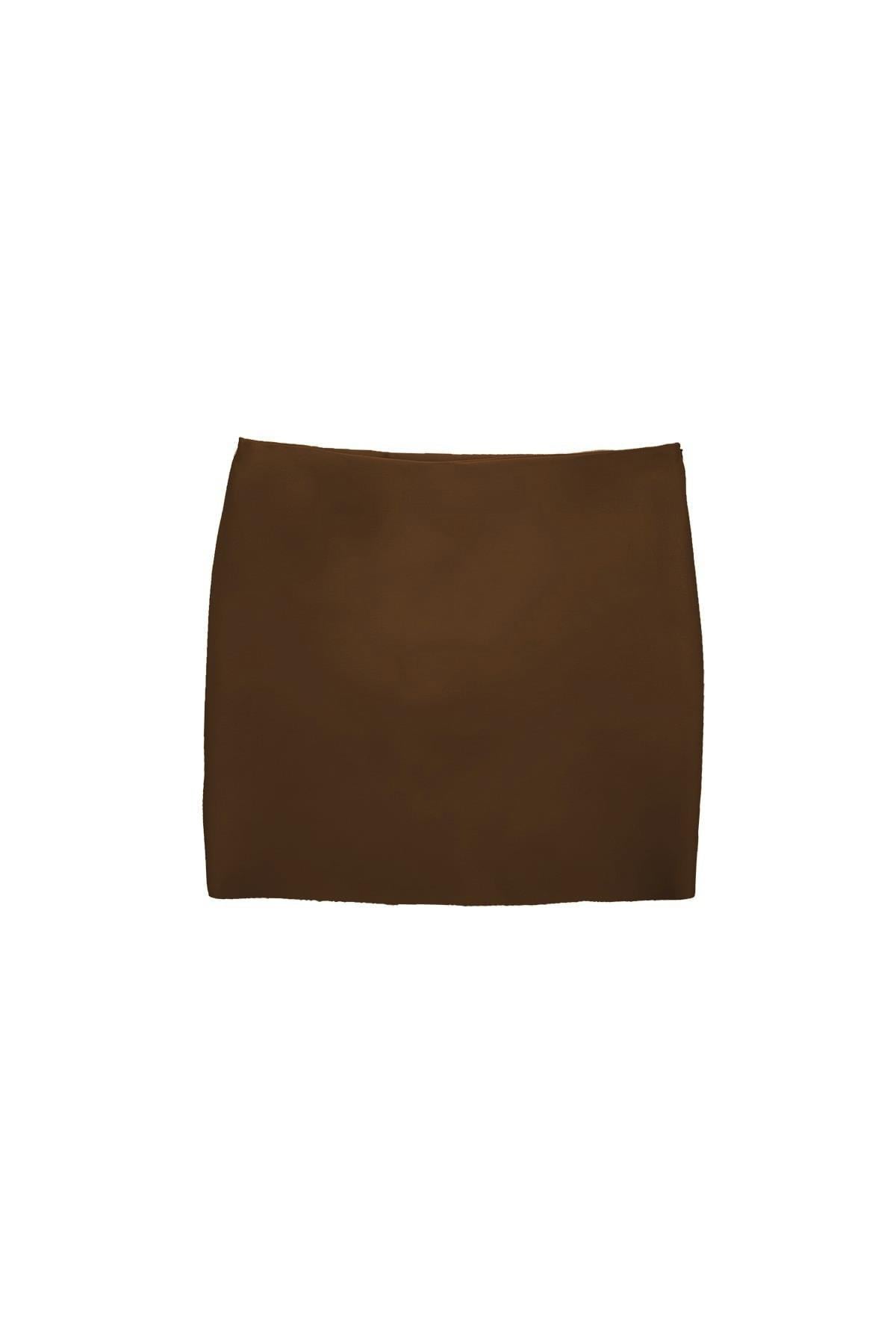 TWIST Suni Deri Kahve Slim Fit Mini Etek