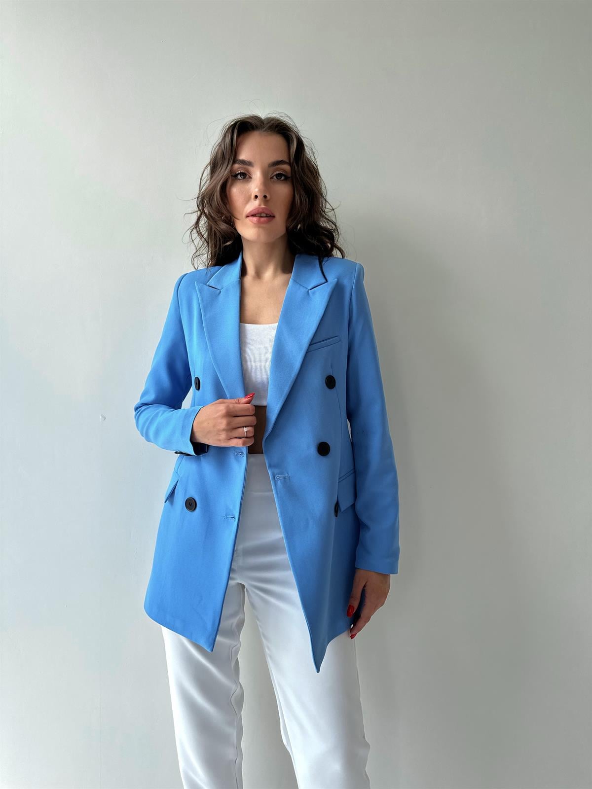 Atlas Kruvaze Blazer Ceket Mavi