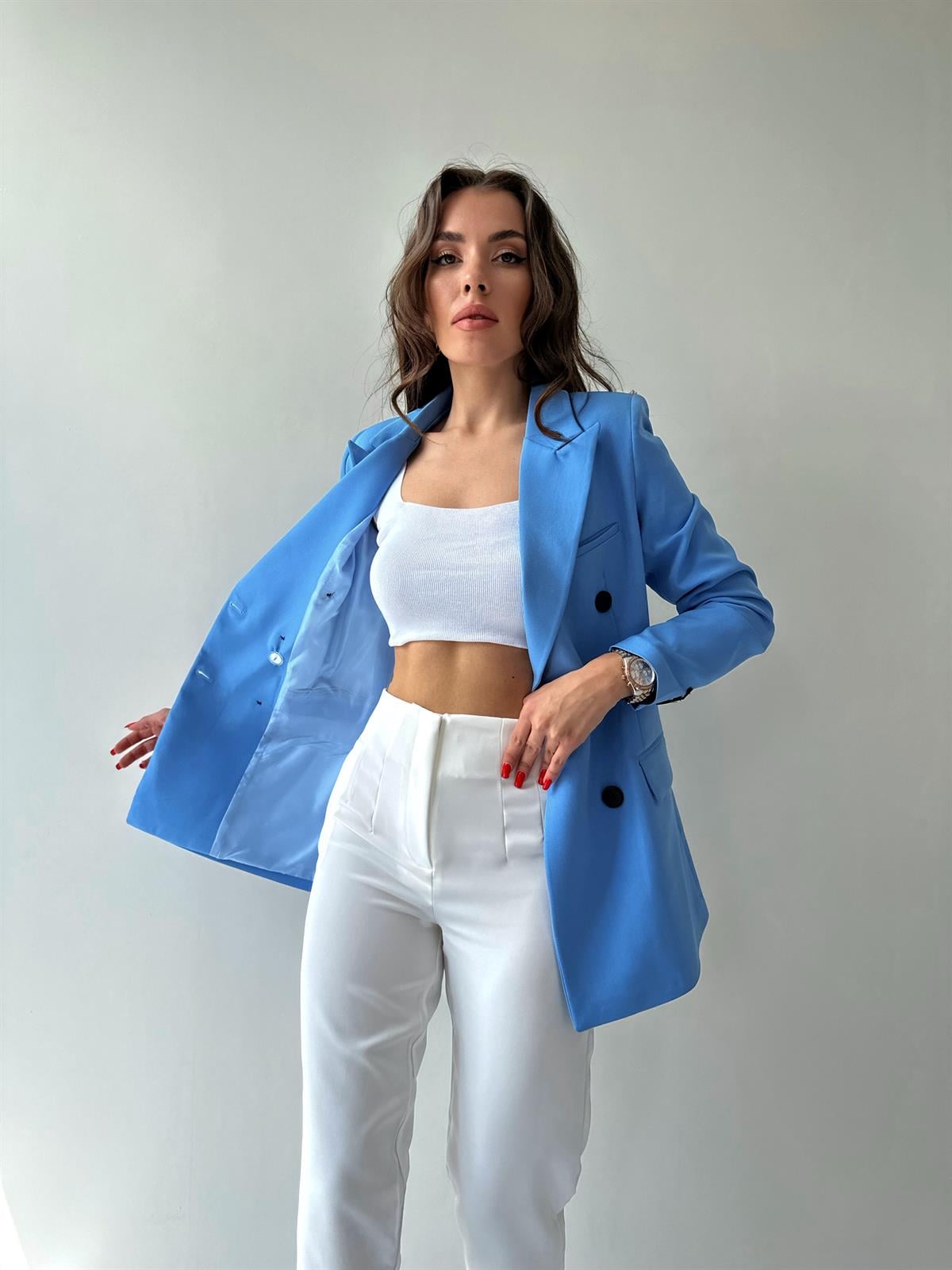 Atlas Kruvaze Blazer Ceket Mavi