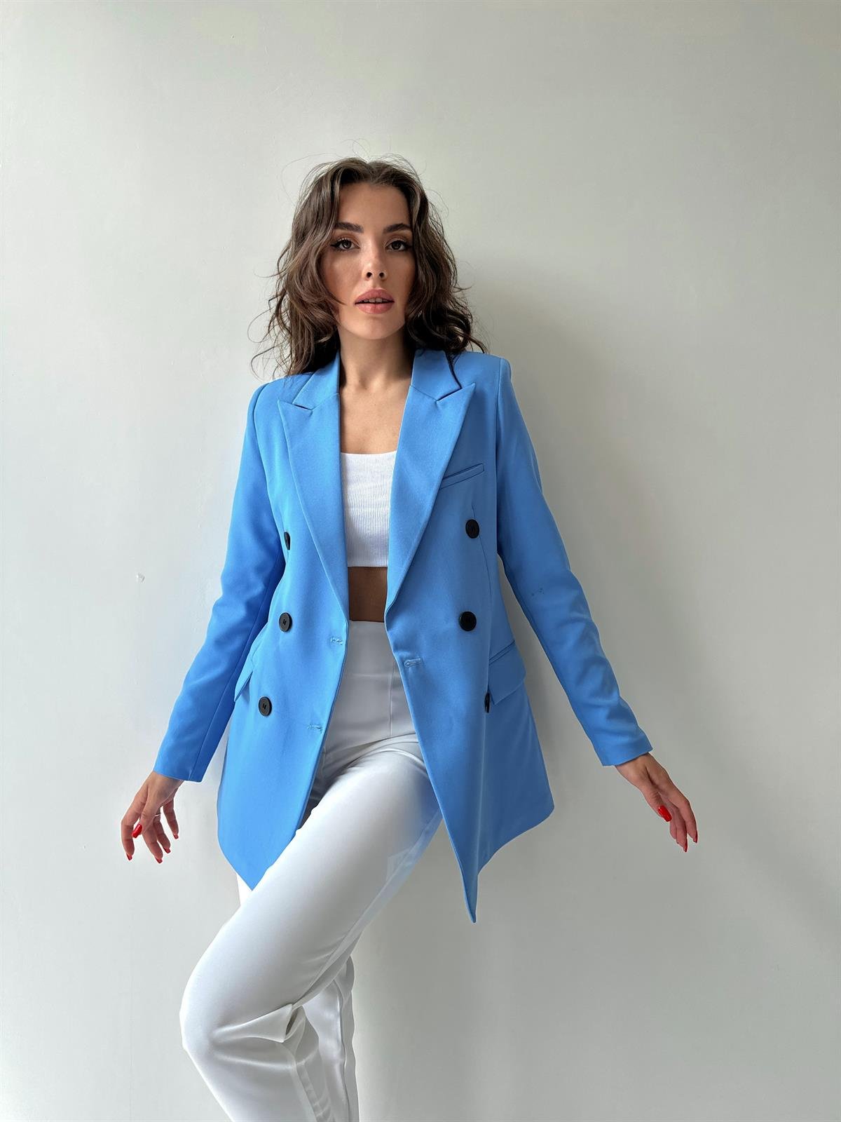 Atlas Kruvaze Blazer Ceket Mavi