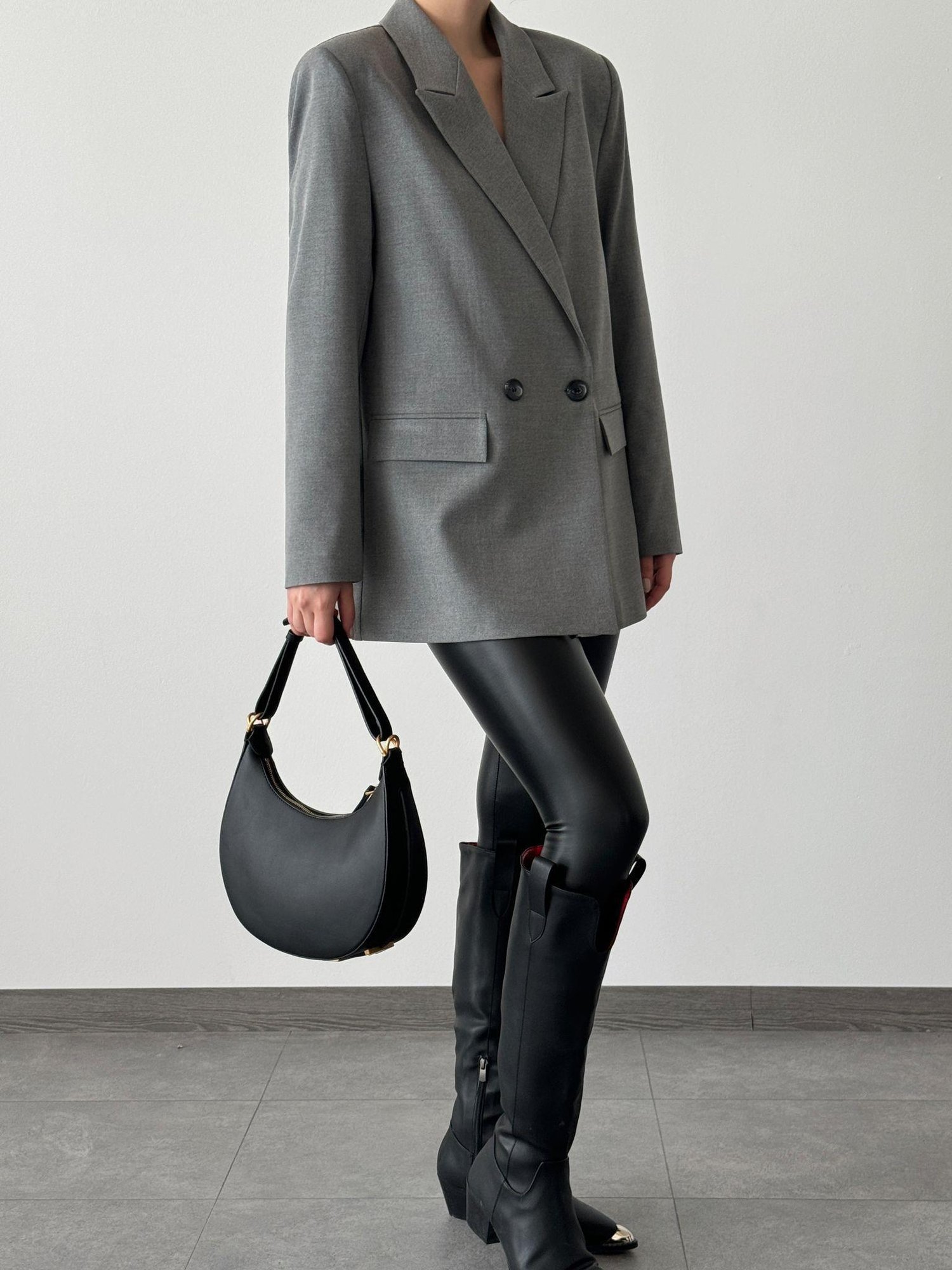 Çift Düğme Polyviskon Oversize Ceket Gri