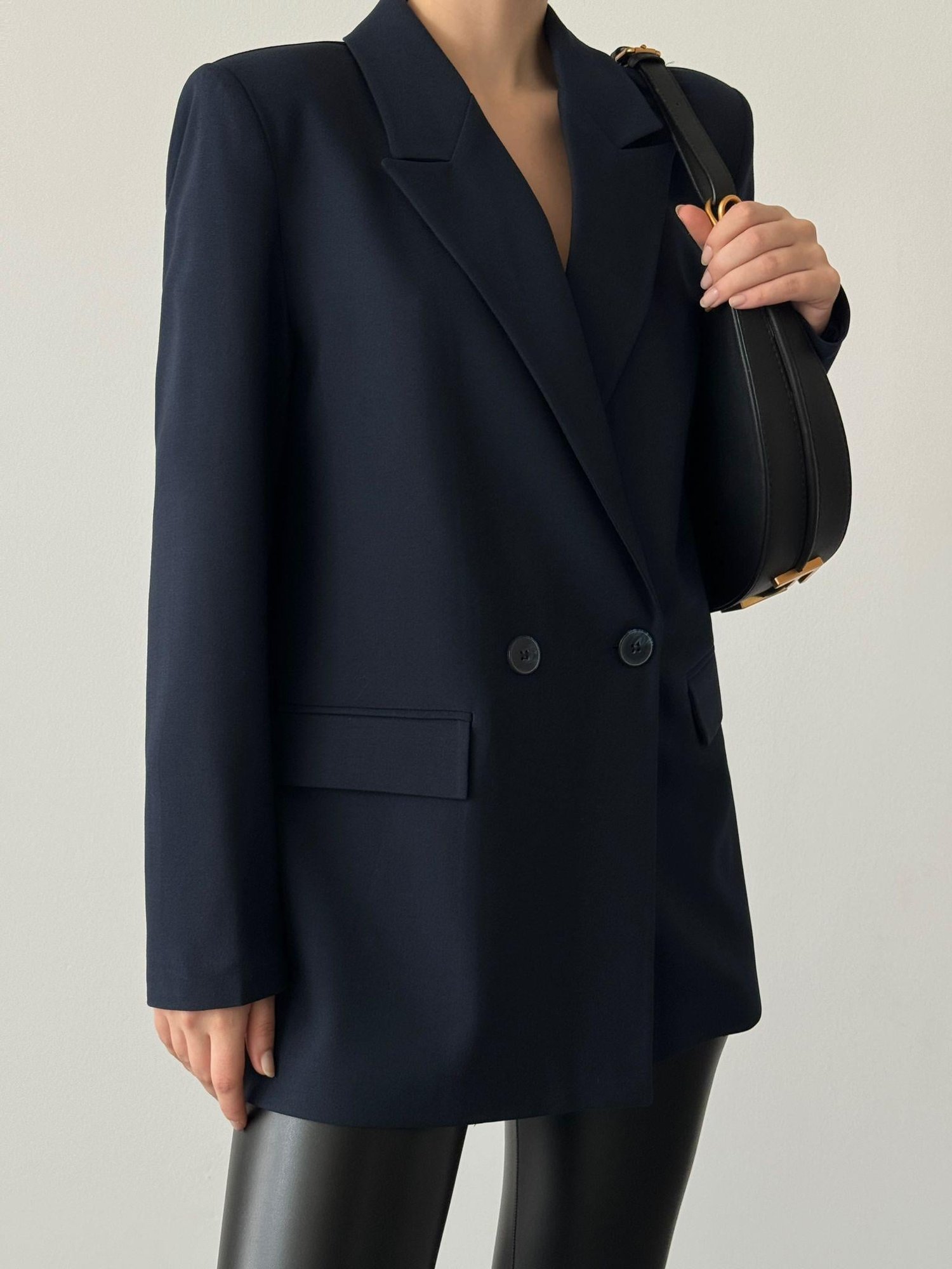 Çift Düğme Polyviskon Oversize Ceket Lacivert