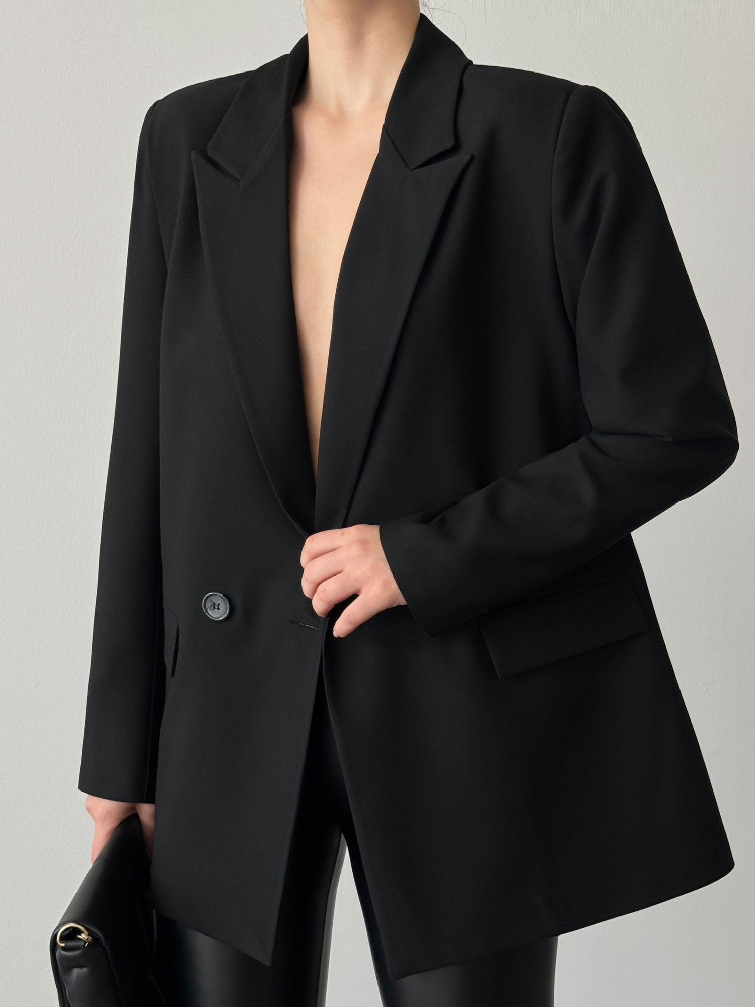 Çift Düğme Polyviskon Oversize Ceket Siyah