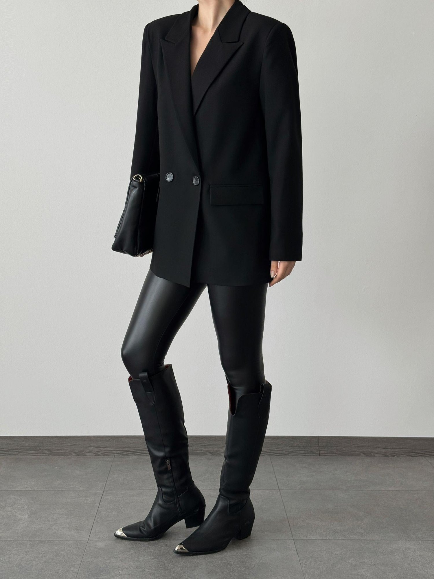 Çift Düğme Polyviskon Oversize Ceket Siyah