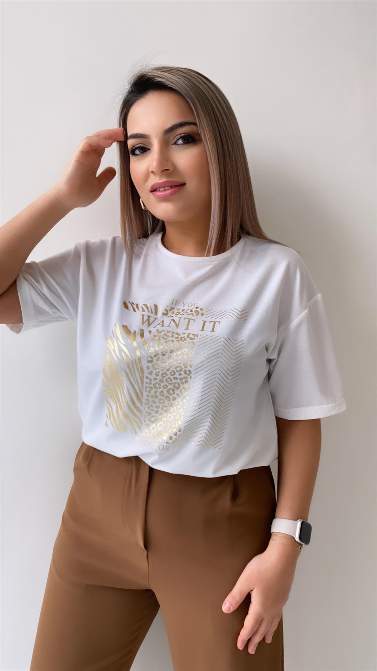 If You Want It Varak Baskılı Tişört Ekru