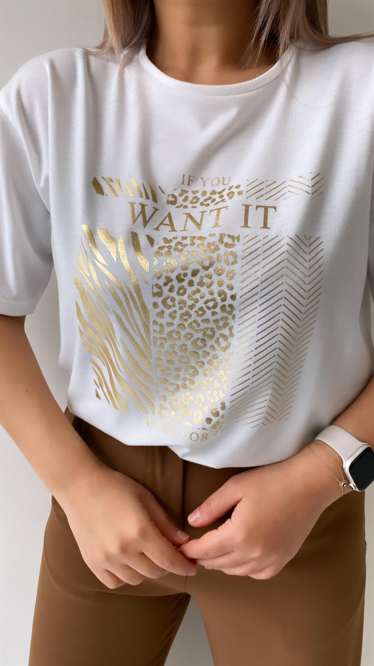 If You Want It Varak Baskılı Tişört Ekru
