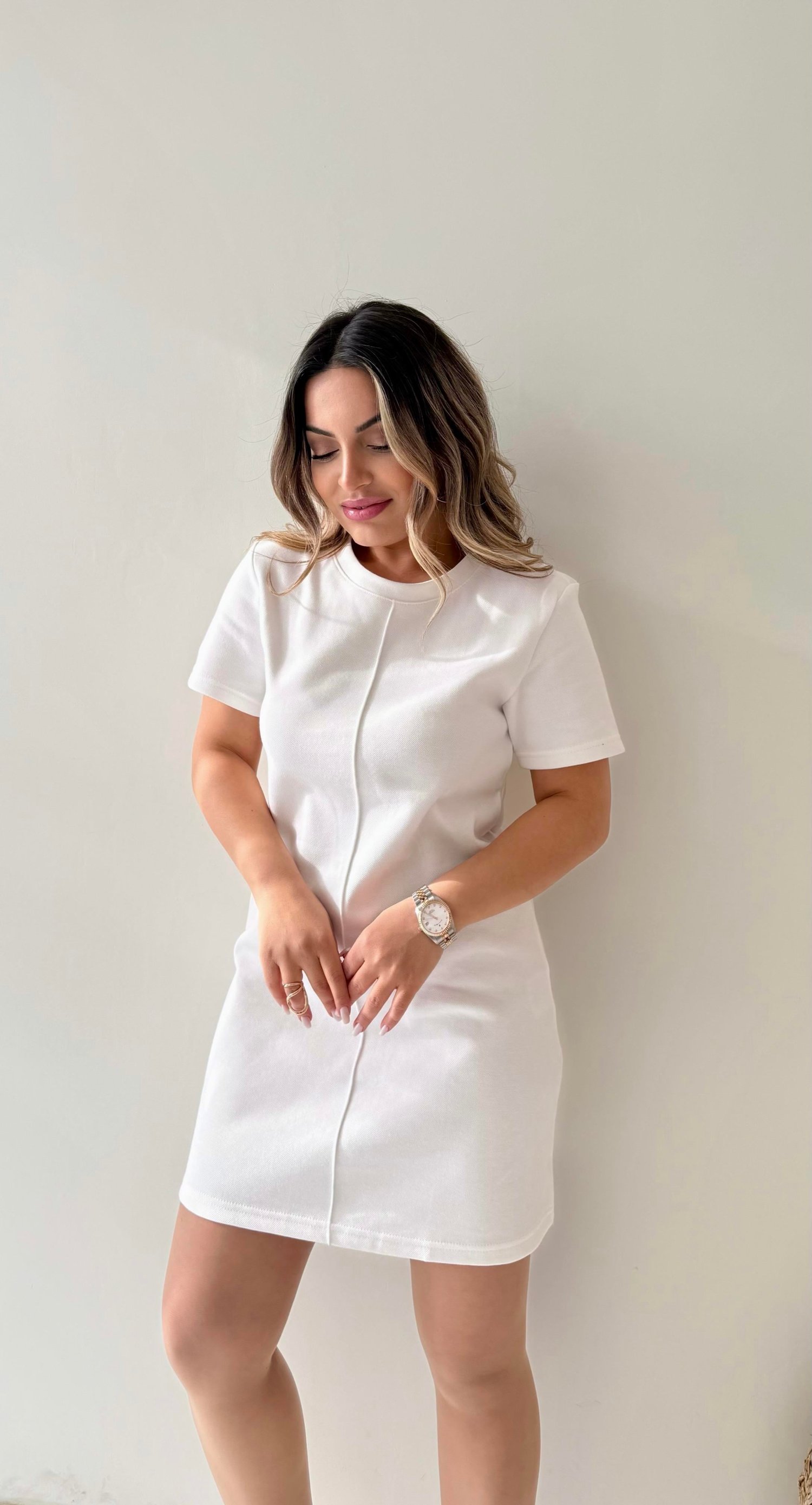 Kısa Kol Marka Pike Elbise Ekru