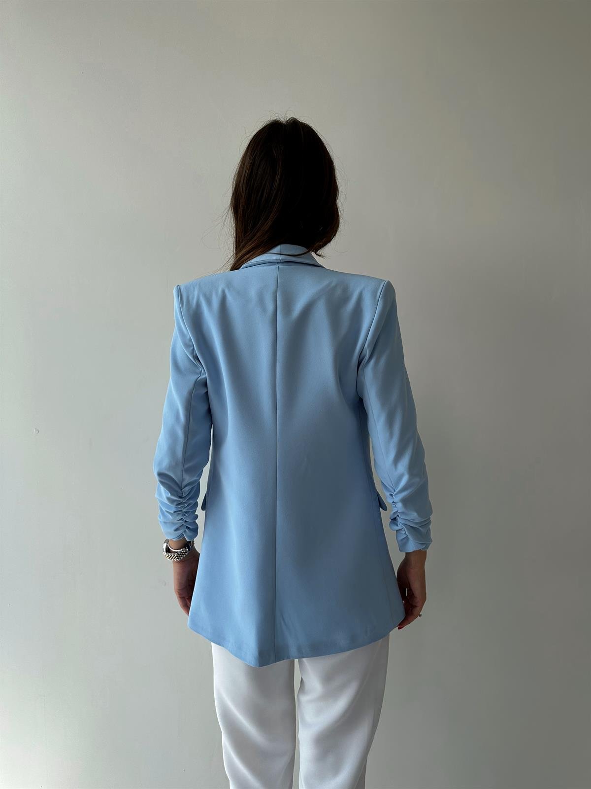 Kolu Büzgülü Blazer Ceket Bebe Mavi