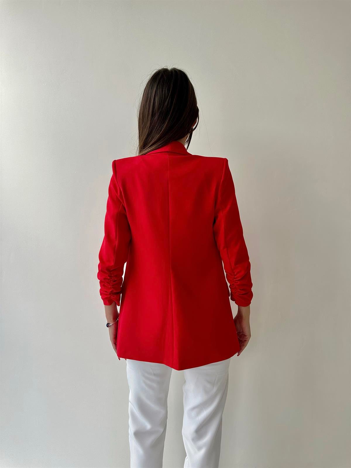 Kolu Büzgülü Blazer Ceket Kırmızı