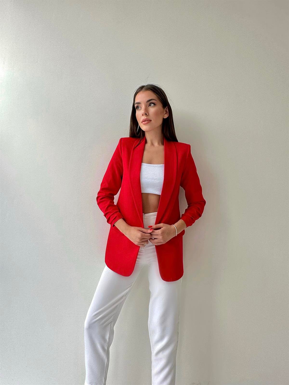 Kolu Büzgülü Blazer Ceket Kırmızı