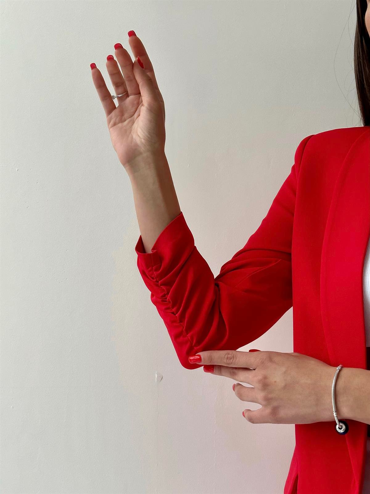 Kolu Büzgülü Blazer Ceket Kırmızı