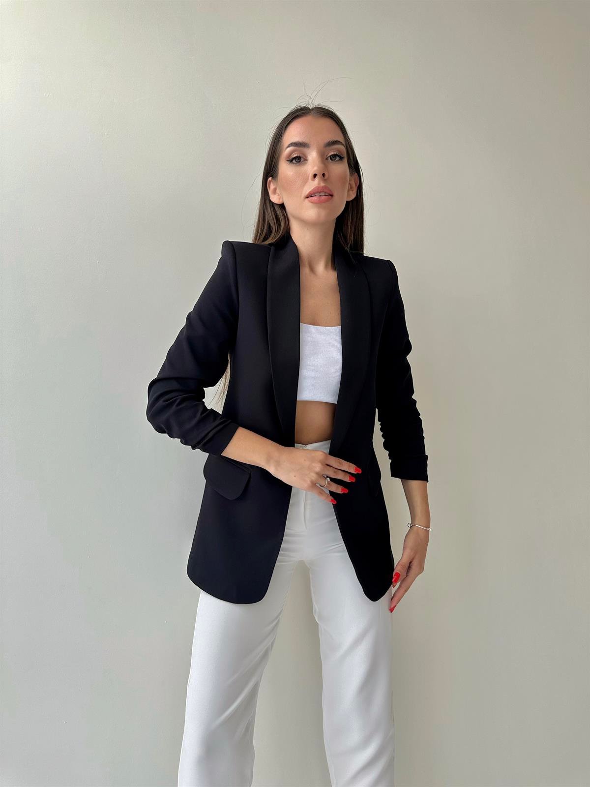 Kolu Büzgülü Blazer Ceket Siyah