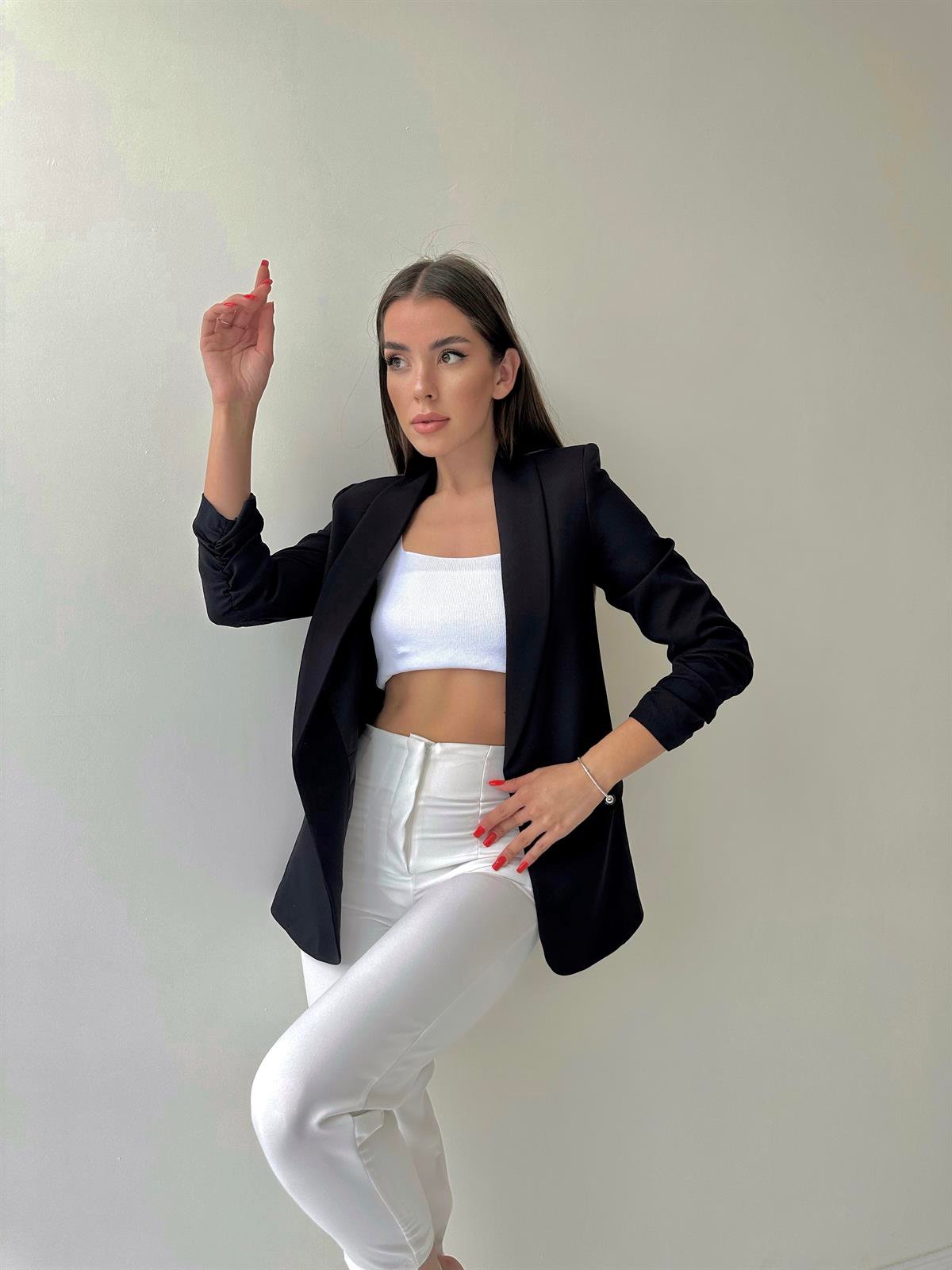 Kolu Büzgülü Blazer Ceket Siyah