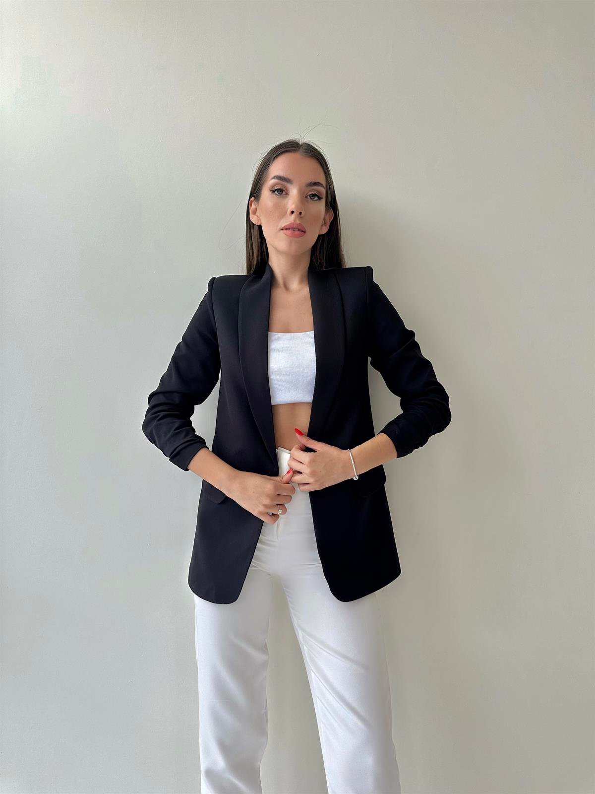 Kolu Büzgülü Blazer Ceket Siyah