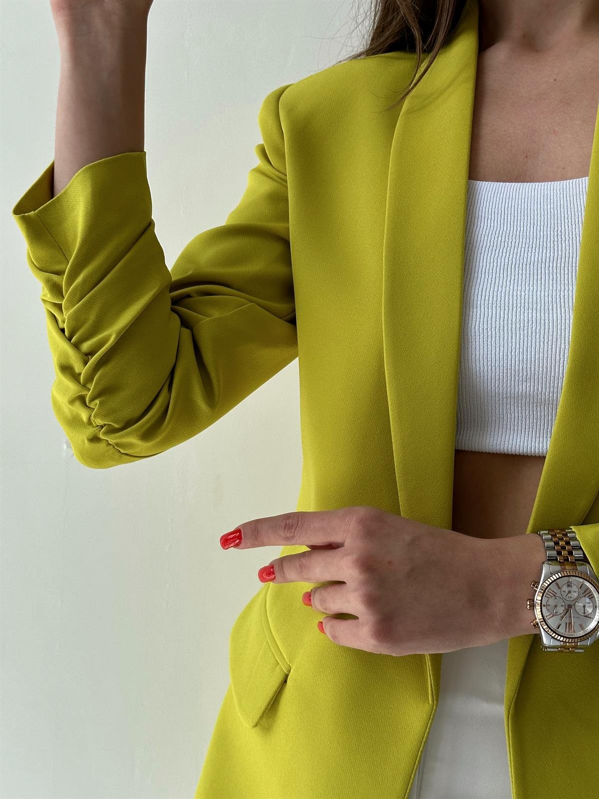 Kolu Büzgülü Blazer Ceket Yağ Yeşili