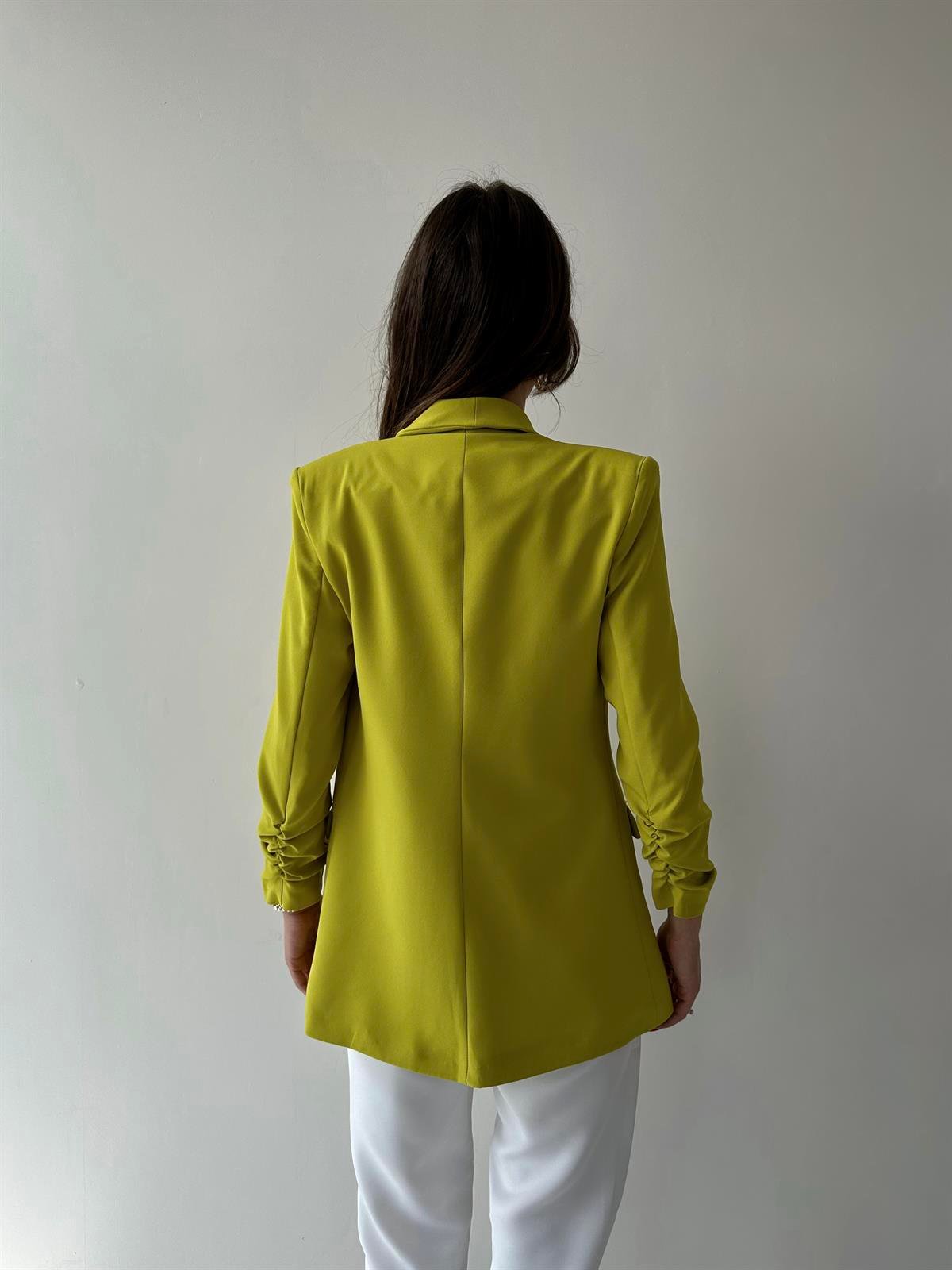 Kolu Büzgülü Blazer Ceket Yağ Yeşili